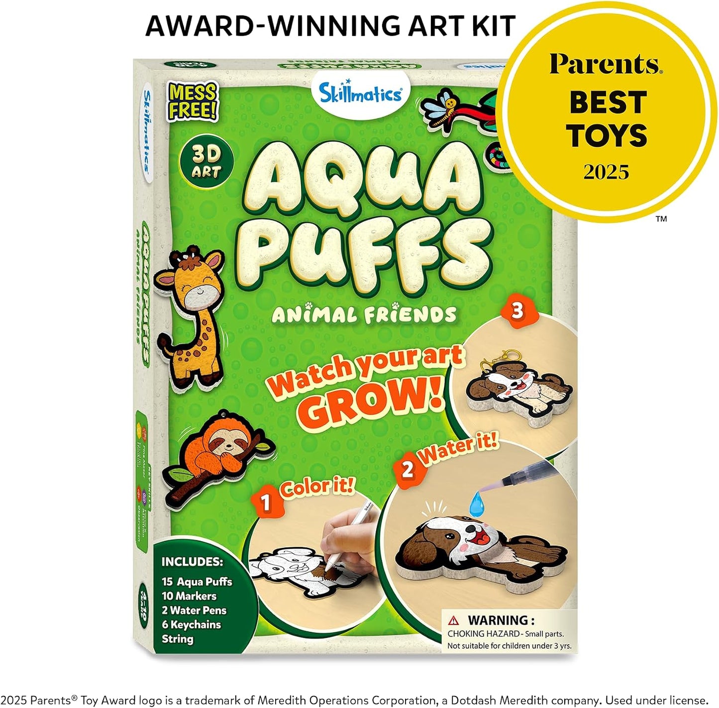 HotSkillmatics Aqua Puffs 3D Art Kit – Animals, Mess-Free Paint by Number Kit | DIY Keychains, Color Activity, Screen-Free Entertainment, Travel & Creative Gift for Girls & Boys Ages 4, 5, 6, 7, 8, 9, 10