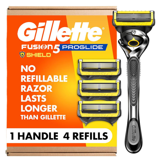 HotGillette ProGlide Shield Men's Razor, 5-Blade Razor with Precision Trimmer, 1 Handle and 4 Refills