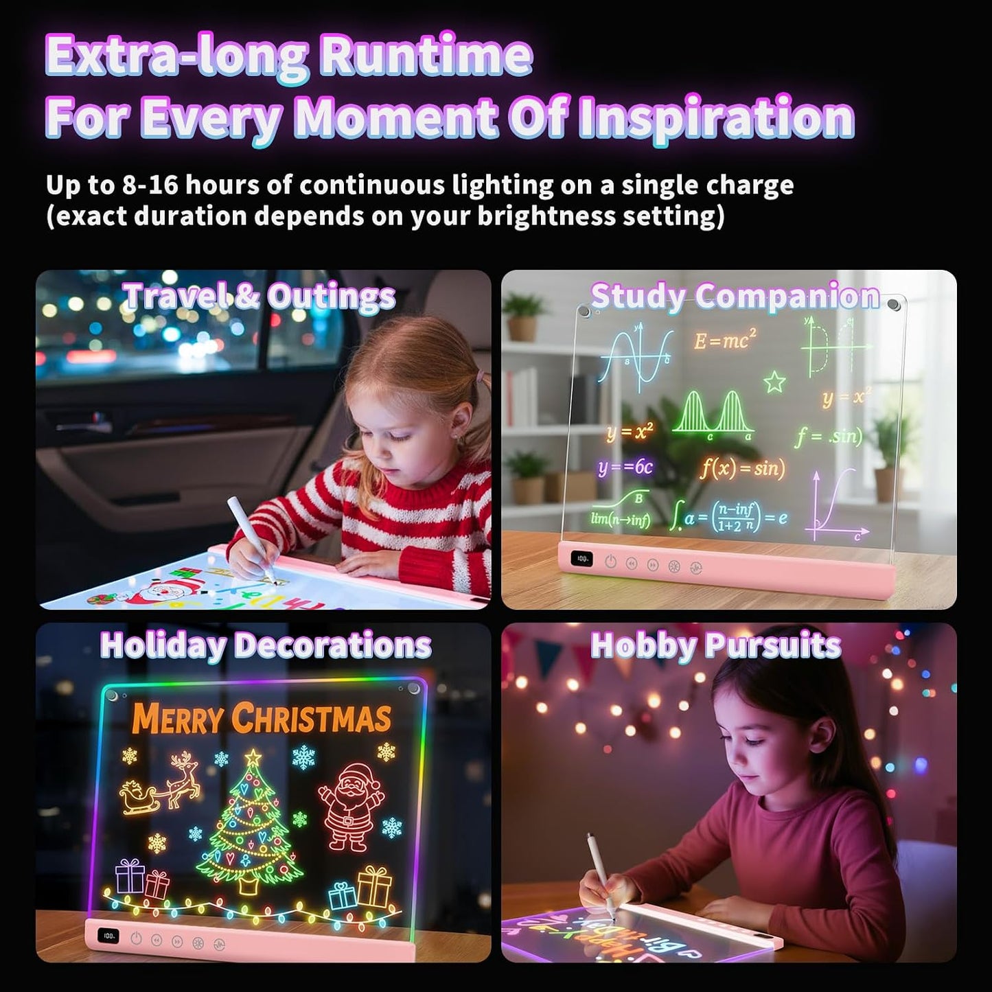 Hot Led Drawing Board with 13 Light Effects, 16" Rechargeable Glow Doodle LED Note Board with Colors, Neon Light Up Drawing Tablet Gifts for Kids for Easter Birthday Christmas Gift Ideas