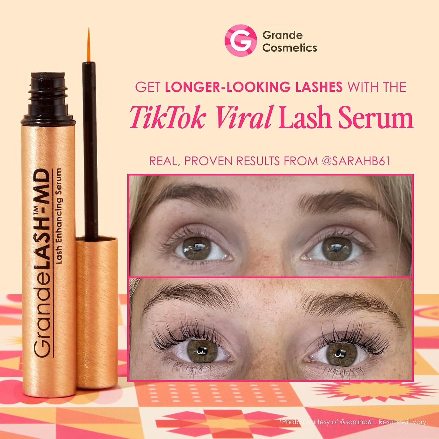 HotGrande Cosmetics GrandeLASH-MD Lash Enhancing Serum - Peptide & Vitamin Infused Formula for Longer, Thicker, Fuller Looking Lashes - Ophthalmologist Tested, Cruelty-Free, 6 Week Supply (1mL)