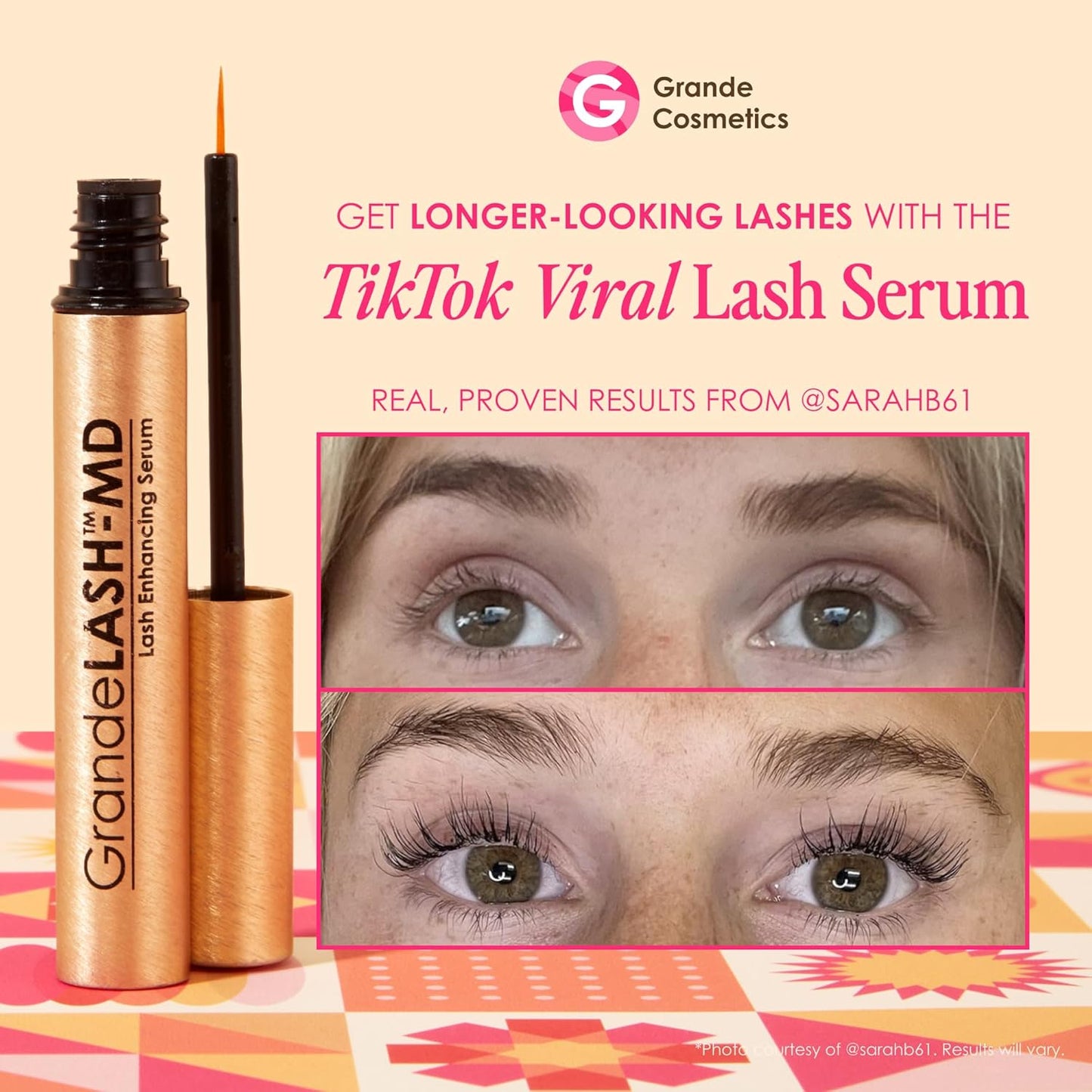HotGrande Cosmetics GrandeLASH-MD Lash Enhancing Serum - Peptide & Vitamin Infused Formula for Longer, Thicker, Fuller Looking Lashes - Ophthalmologist Tested, Cruelty-Free, 6 Week Supply (1mL)