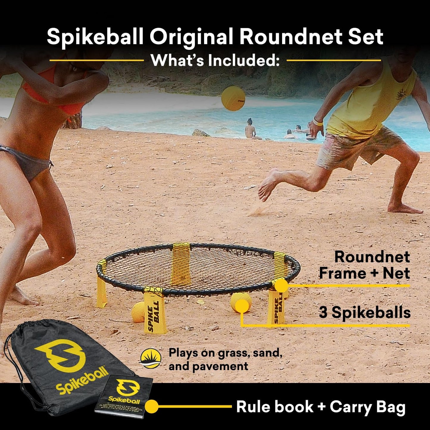 HotSpikeball 3 Ball Original Roundnet Game Set - Includes 3 Balls, net and Bag