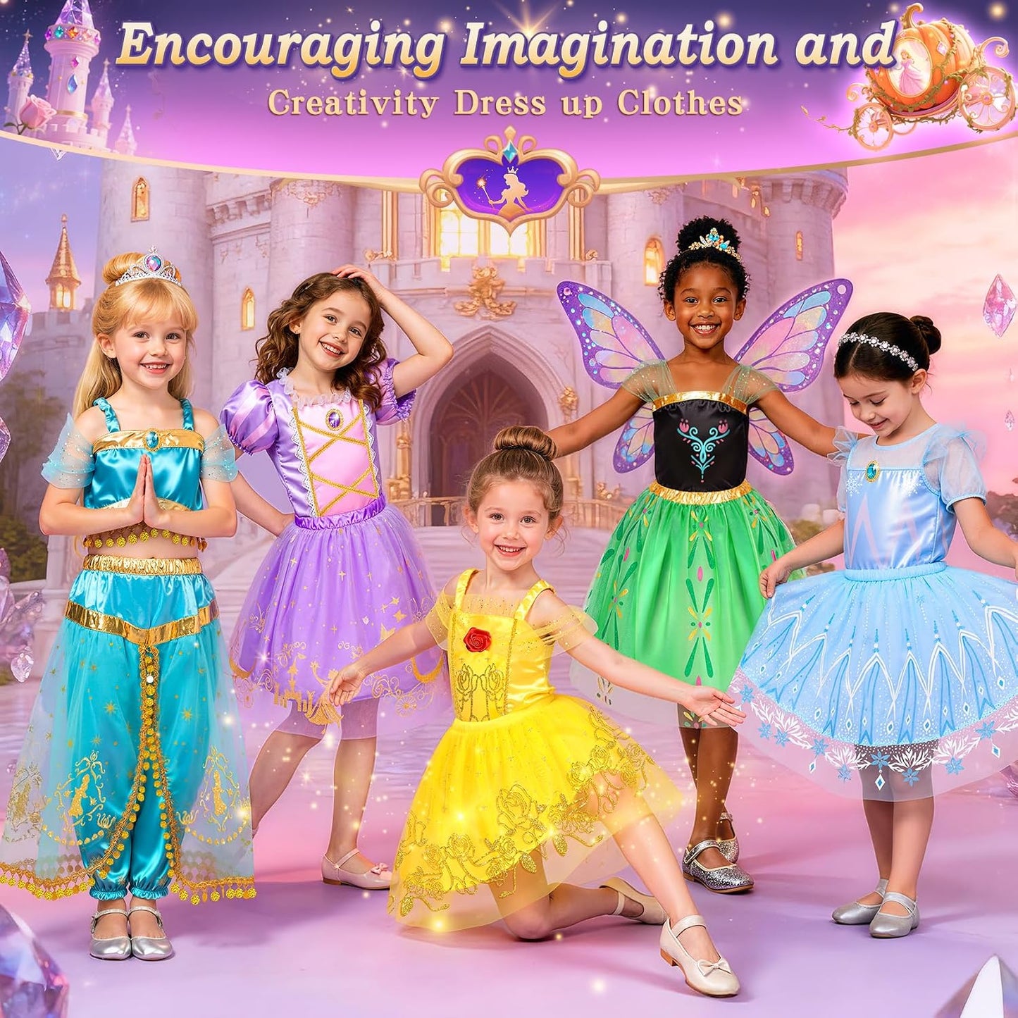 HotJeowoqao Princess Costumes for Girls, Princess Dress up Clothes for Girl 4-6 Princess Dresses,Little Girl Dress up Pretend Role Play, Christmas Birthday Gifts for Toddler Girl Aged 3-6