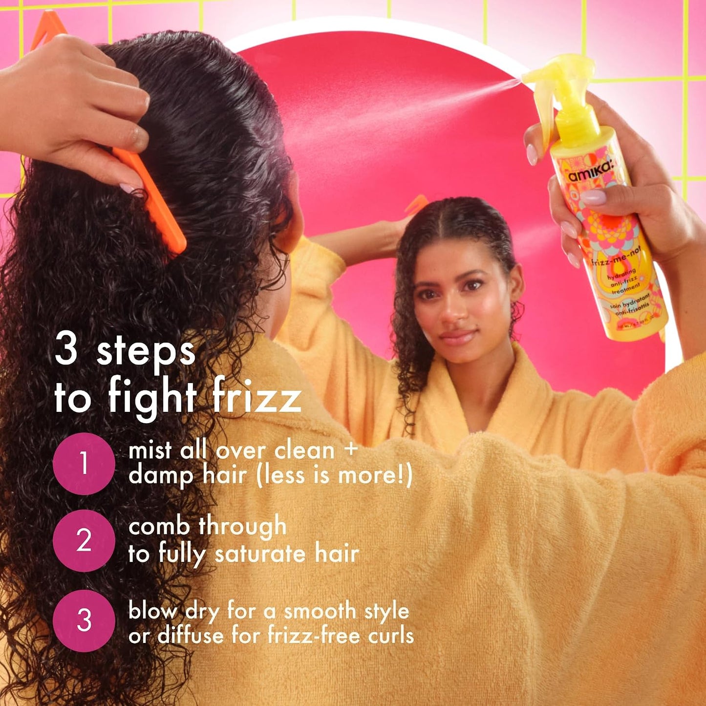 Hotamika frizz-me-not hydrating anti-frizz treatment | lightweight hydrating spray for medium to thick coarse hair types 2a-4c, humidity + heat protection, smooth frizz for up to 3 days