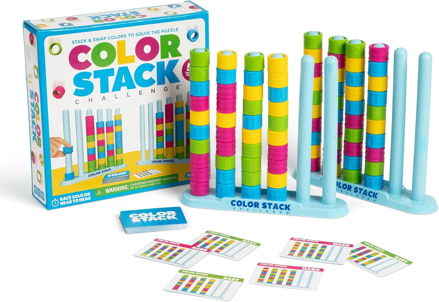 HotColor Stack Challenge by Relatable – A Fast-Paced Color Matching Puzzle Game for Fun Parties and Family Game Night. Includes 2 Stack Racks, 50 Challenge Cards, 80 Rings & Instructions