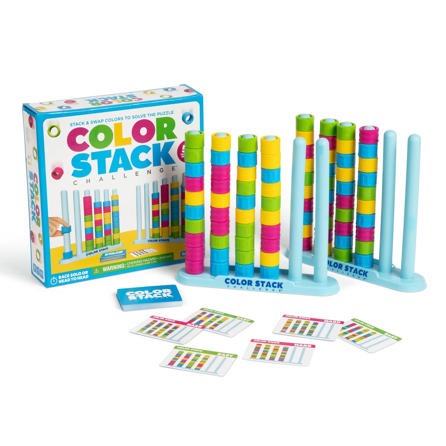 HotColor Stack Challenge by Relatable – A Fast-Paced Color Matching Puzzle Game for Fun Parties and Family Game Night. Includes 2 Stack Racks, 50 Challenge Cards, 80 Rings & Instructions
