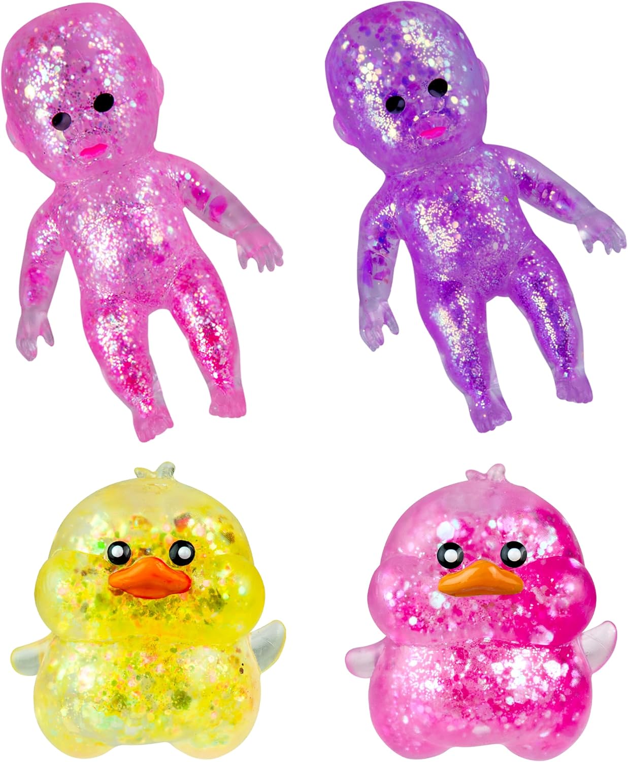 Hot ORB Curiosities Duck and Babies Sugar Swaps 2 Pack - 4 Sparkly Sugar Duck and Baby Squishy Toys to Stretch, Squeeze, Collect, and Trade - Fun Stress Relief, Sensory and Fidget Toys for Kids and Adults