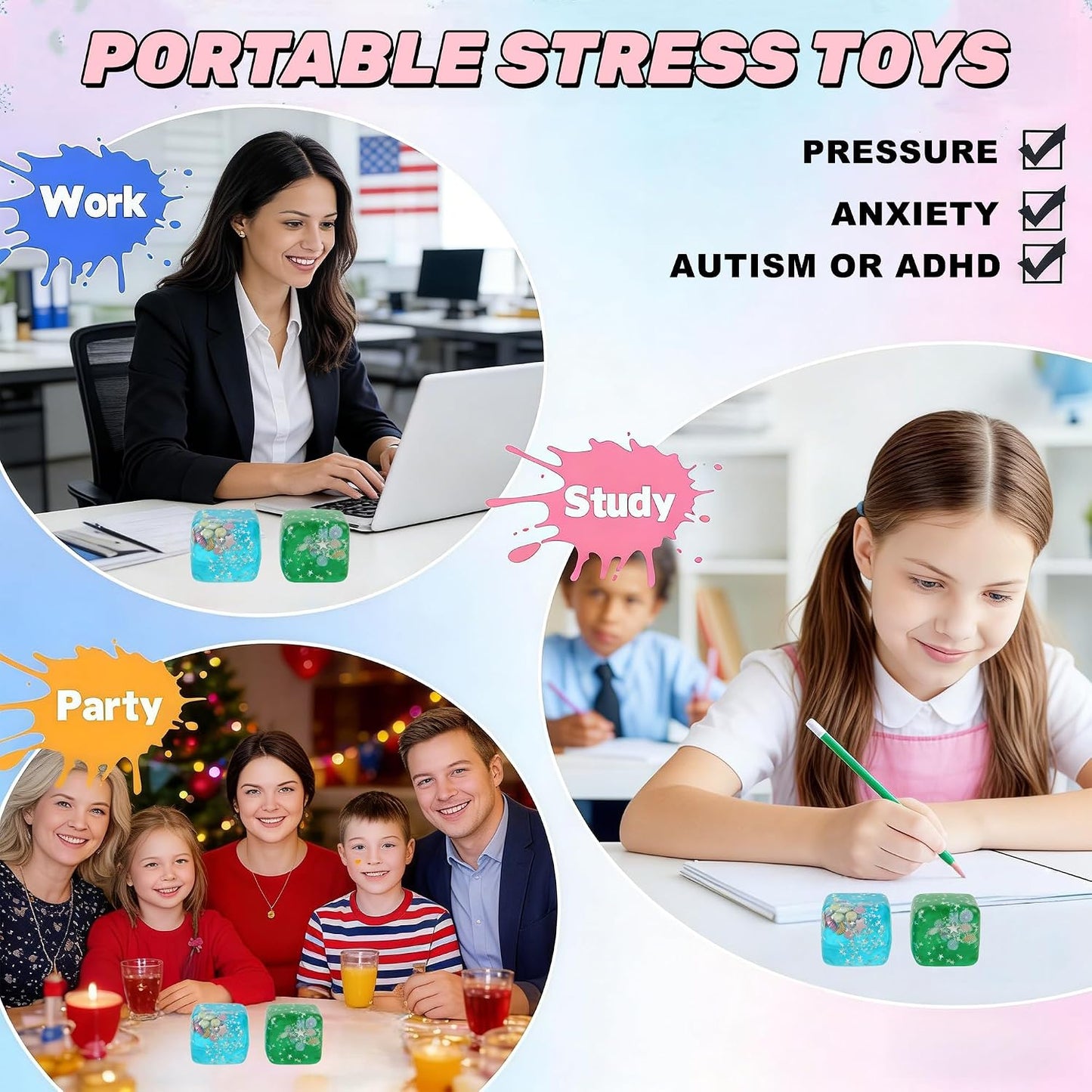 HotIce Cube Cube Fidget Toys - Sensory Toys for Adult with Real Sea Shells, Squishy Fidget Toy for ADHD, Anxiety Relief | Non-Toxic Squeeze Ball for Focus & Calm for School, Office