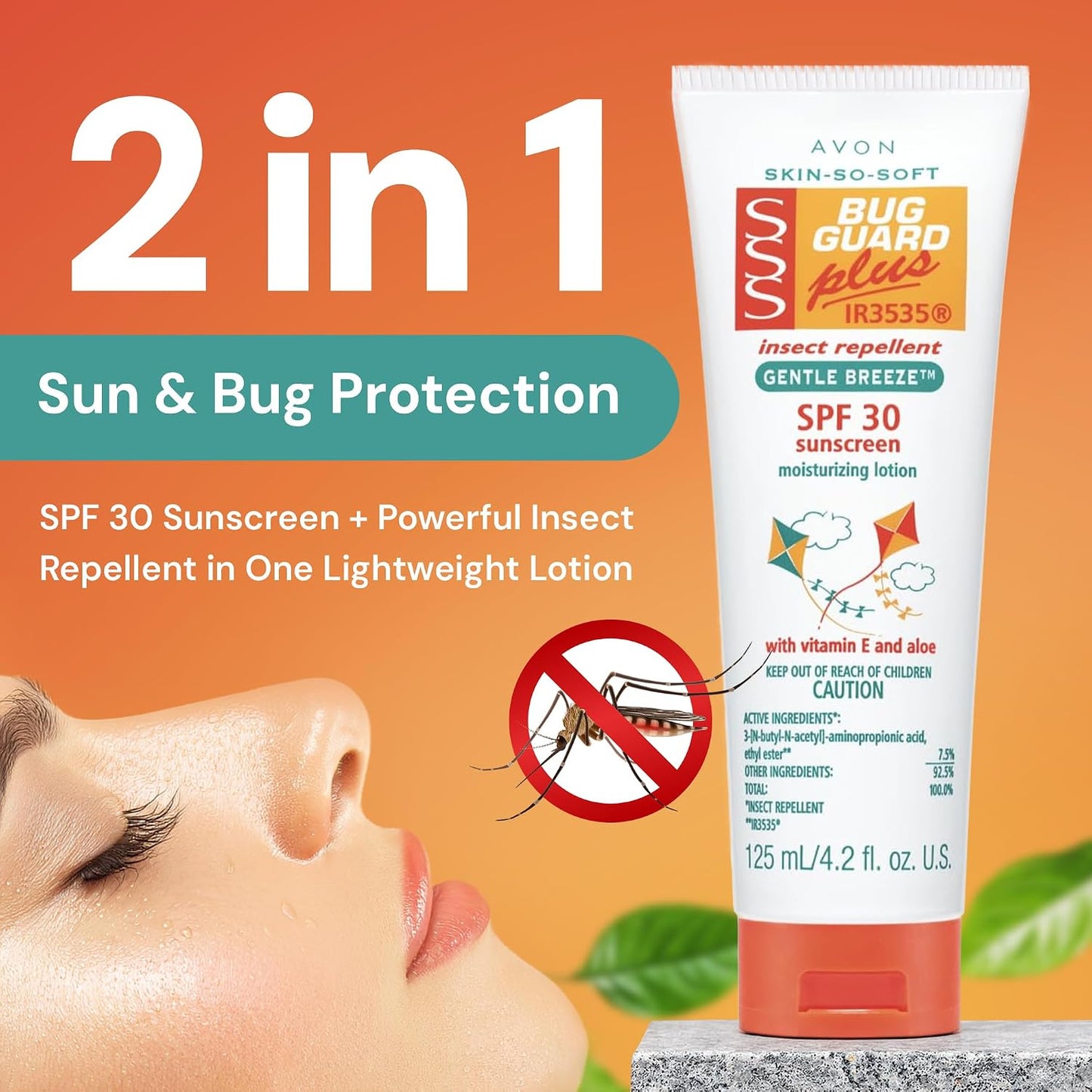 HotAVON SSS Bug Guard Plus IR3535 Gentle Breeze SPF 30 Lotion - 4.2 oz | Skin So Soft Bug Guard Insect Repellent Moisturizing Lotion, 2-in-1 Sunscreen & DEET-Free Bug Repellent with Vitamin E & Aloe