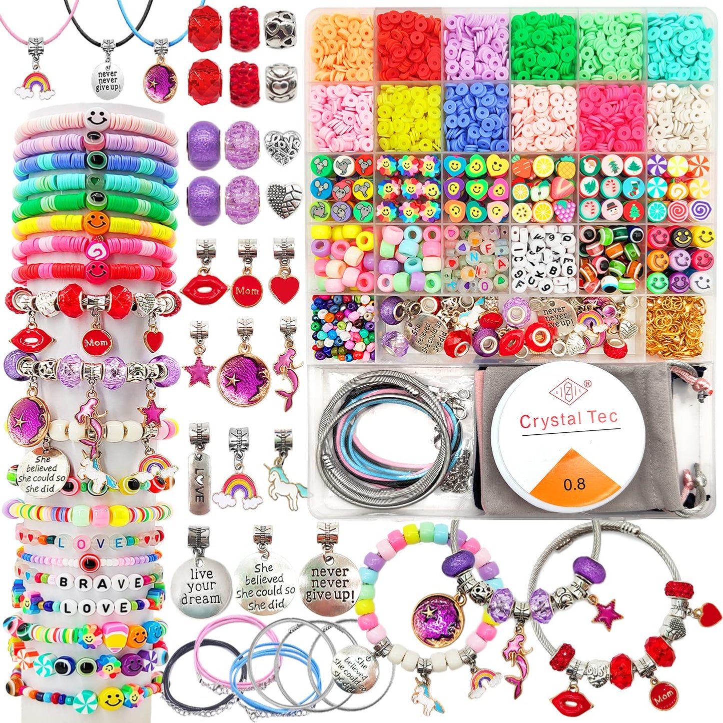 Hotleitait Girls Toys Bracelet Making Kit -3400pcs Charm Jewelry Making Kit Supplies,Unicorn/Mermaid Crafts Birthday Christmas Gifts for Girls Ages 5 6 7 8 9 10 11 12 Years Old