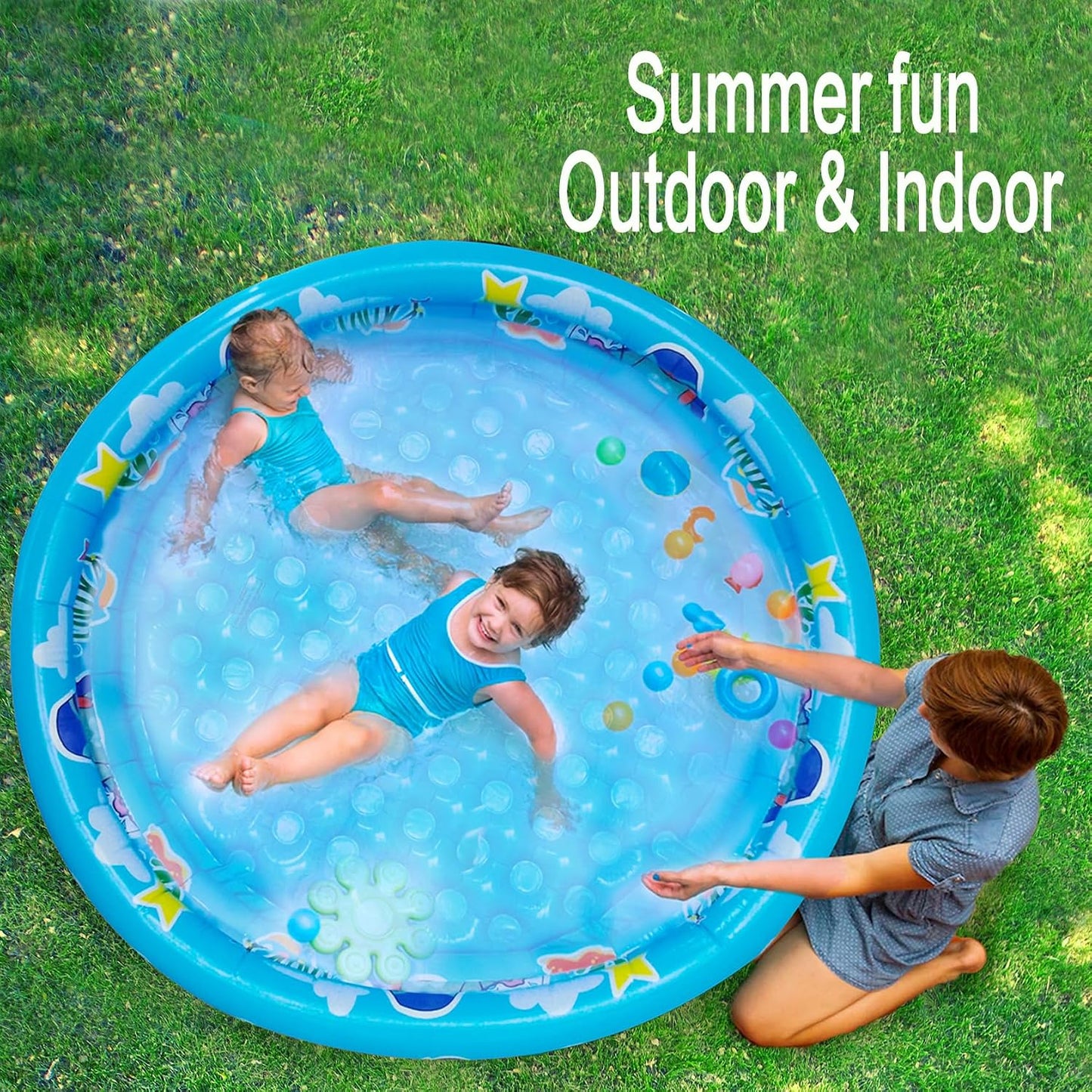 Hot3 Rings Kiddie Pool for Toddler, 48”X12”，Kids Swimming Pool, Inflatable Baby Ball Pit Pool, Small Infant Pool (Blue)