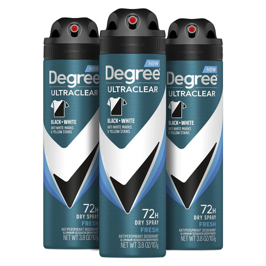 HotDegree Men Antiperspirant Spray Black + White 3 Count Protects from Deodorant Stains Instantly Dry Spray Deodorant 3.8 oz