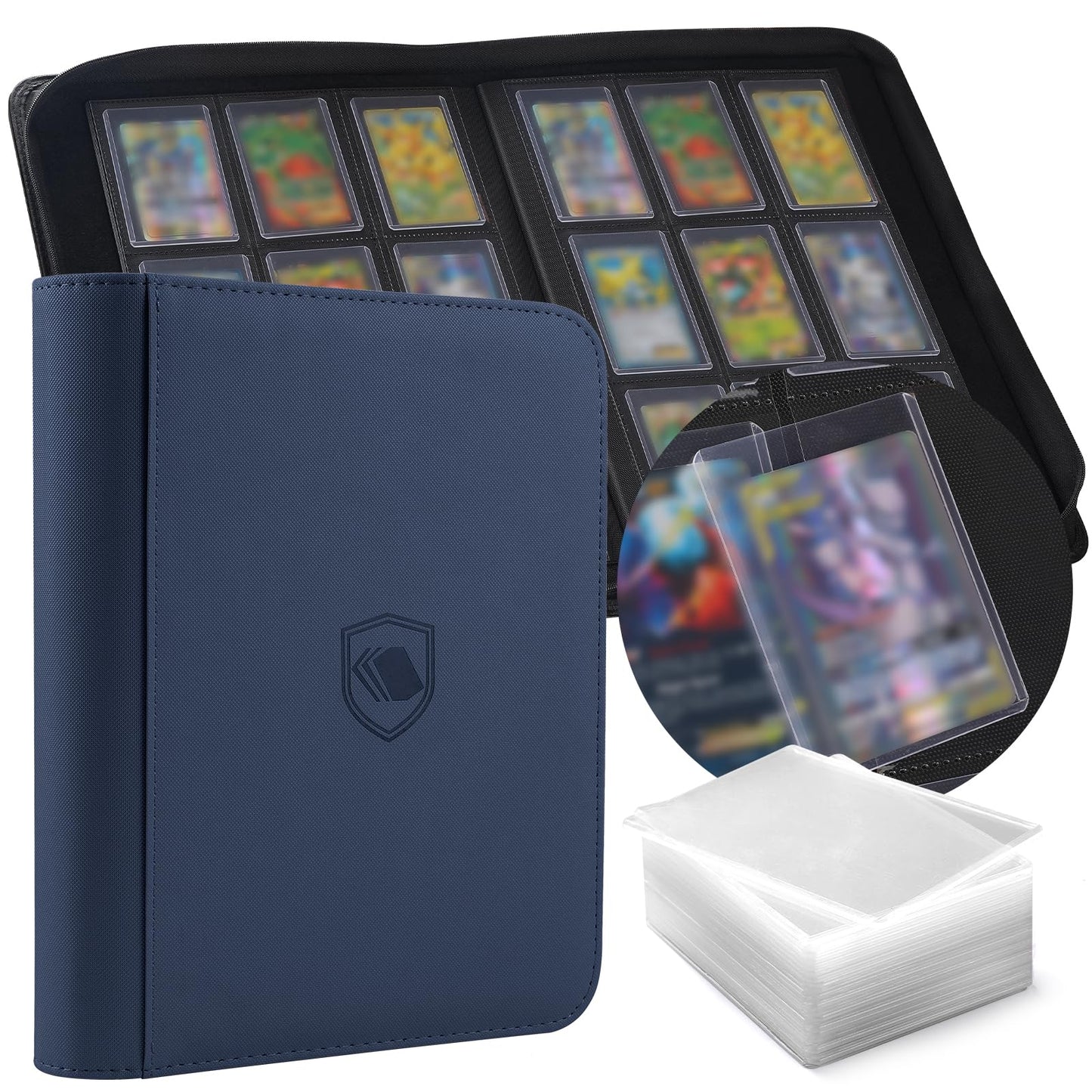 HotTop Loader Binder 9 Pocket, Holds 360 Toploaders, 100 Toploaders INCLUDED | Toploader Binder for 3" x 4" Rigid Toploaders, Trading Card Binder for TCG, MTG, Sport Cards, PU Leather Cover, Side Loading
