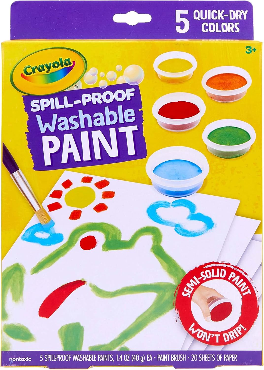 Hot Crayola Spill Proof Paint Set Washable Paint for Kids, Teacher School Supplies & Essentials, Includes Brush & Paper, Arts & Crafts, Toddler Gift, Ages 3+
