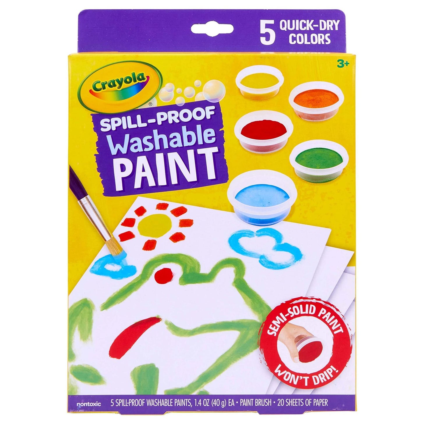 Hot Crayola Spill Proof Paint Set Washable Paint for Kids, Teacher School Supplies & Essentials, Includes Brush & Paper, Arts & Crafts, Toddler Gift, Ages 3+