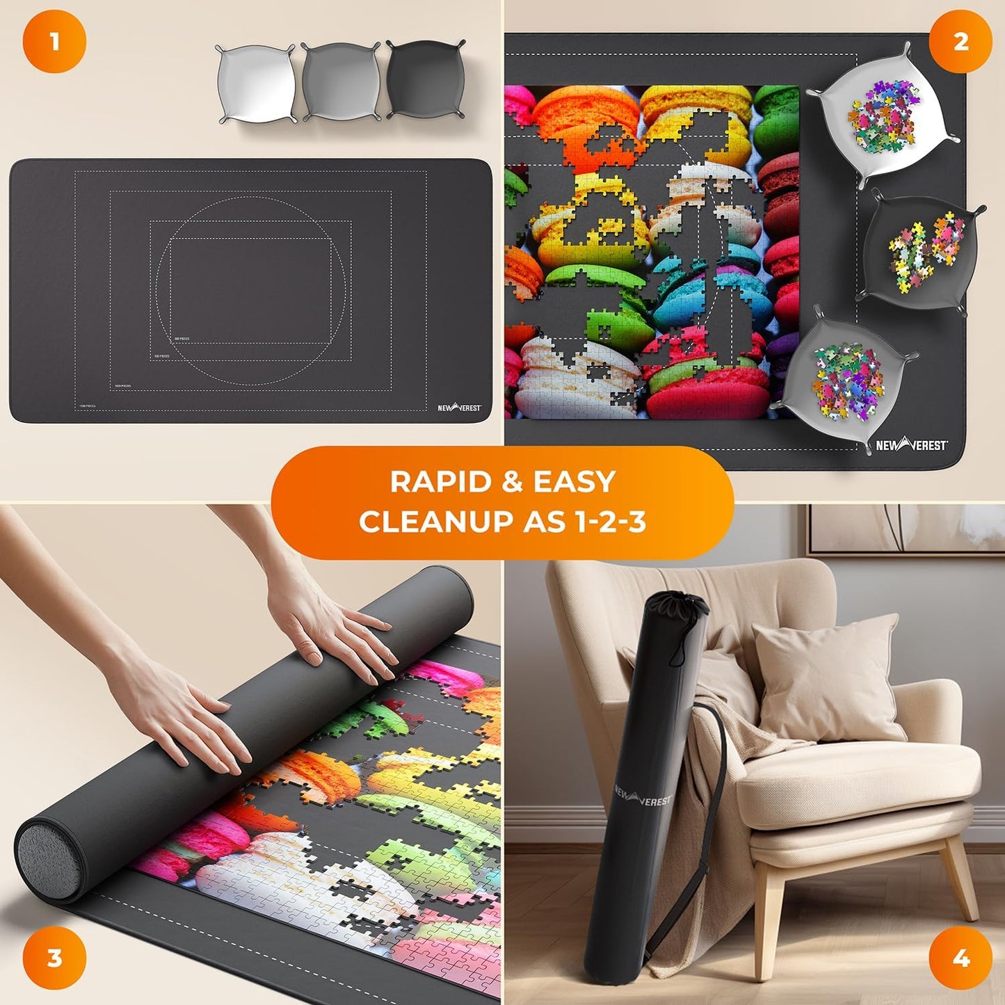 Hot The Original Newverest Jigsaw Puzzle Mat Roll Up, Saver Pad 46” x 26” Portable Keeper Up to 1500 Pieces with Non-Slip Rubber Bottom & Smooth Top + 3 Puzzle Sorting Trays & Travel-Friendly Storage Bag