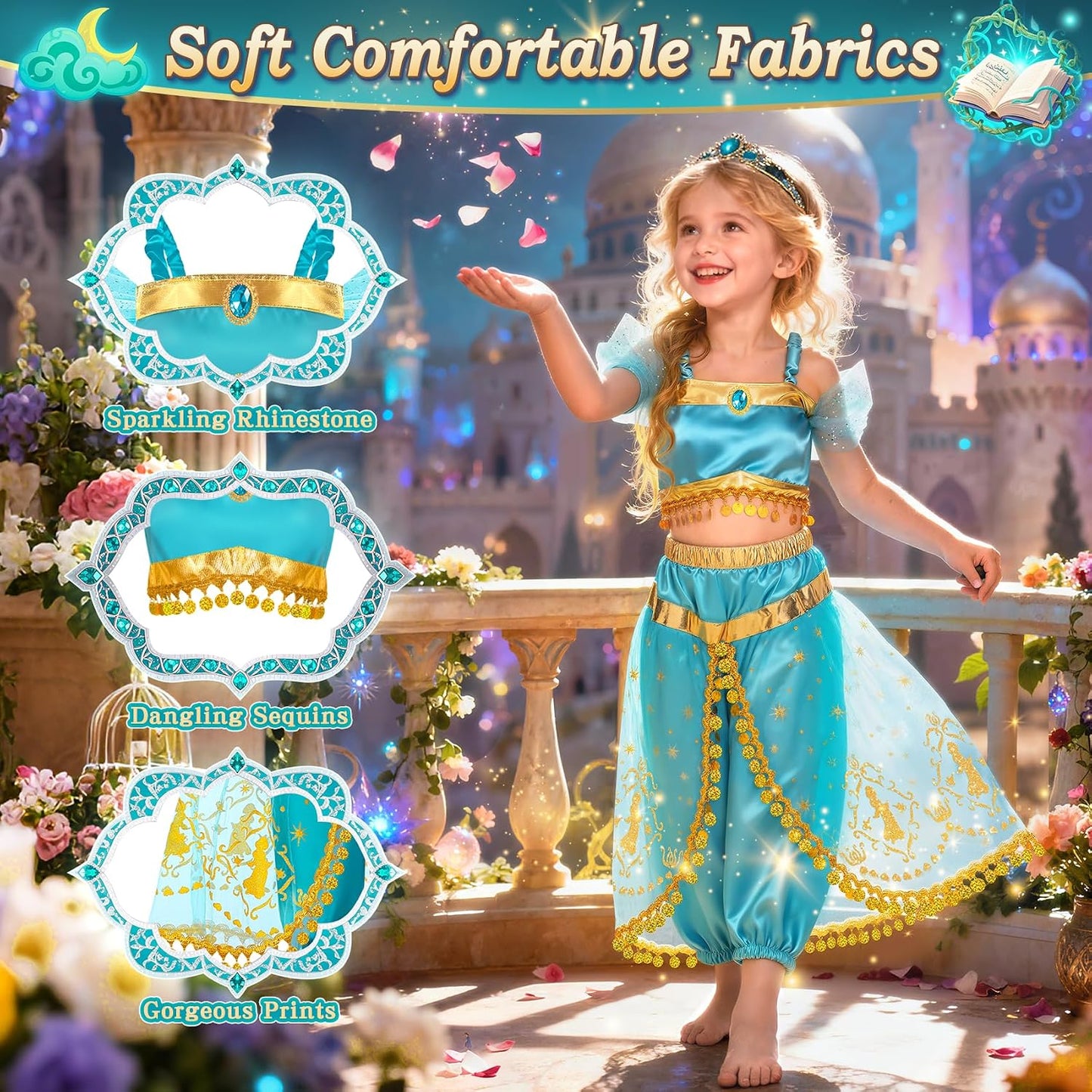 HotJeowoqao Princess Costumes for Girls, Princess Dress up Clothes for Girl 4-6 Princess Dresses,Little Girl Dress up Pretend Role Play, Christmas Birthday Gifts for Toddler Girl Aged 3-6