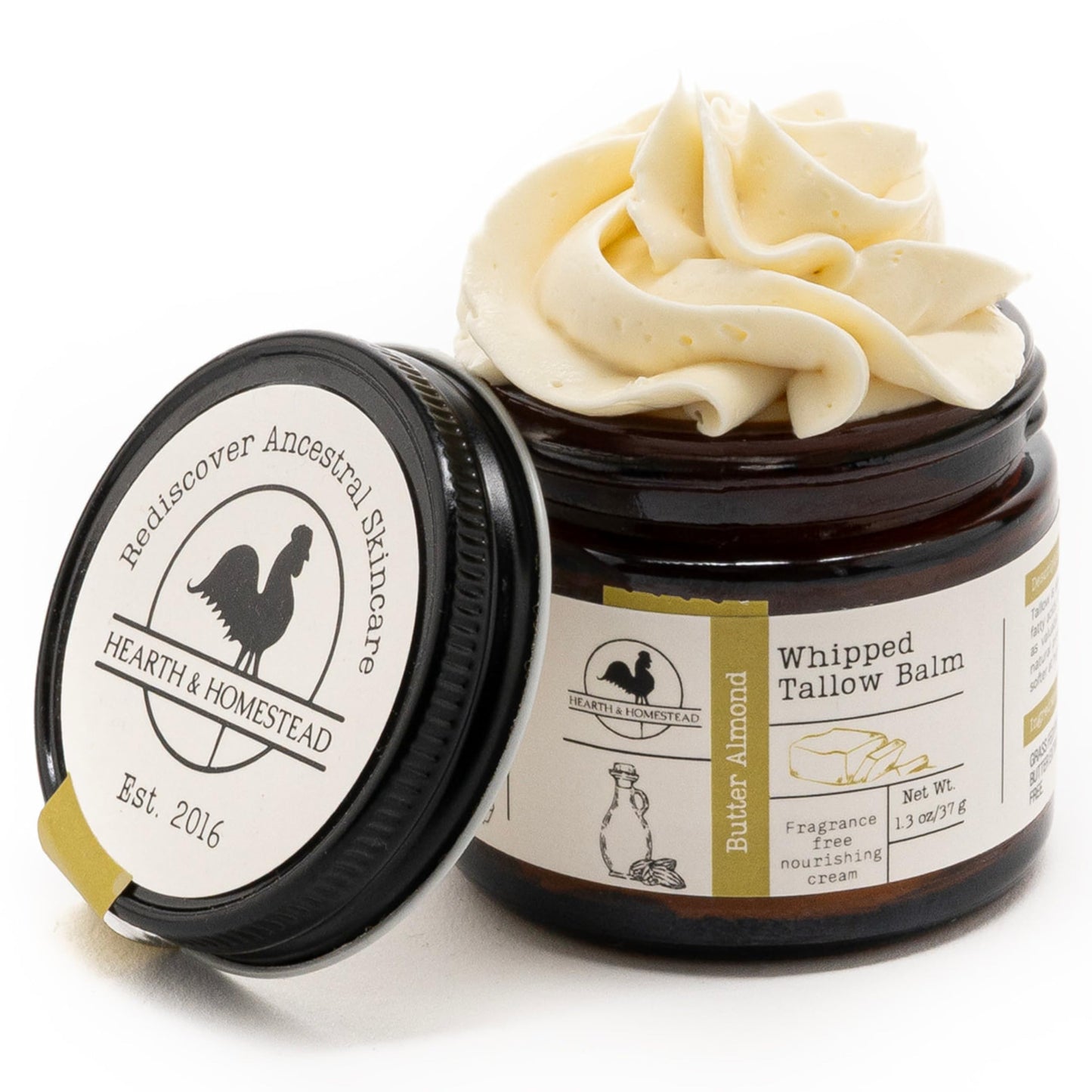 HotHearth & Homestead Whipped Beef Tallow for Skin & Face - 100% Grass Fed, Eczema Cream & Body Butter - Organic Olive Oil, Calendula & Rose - Lotion & Hand Moisturizer for Dry Skin, Unscented, 1.3oz