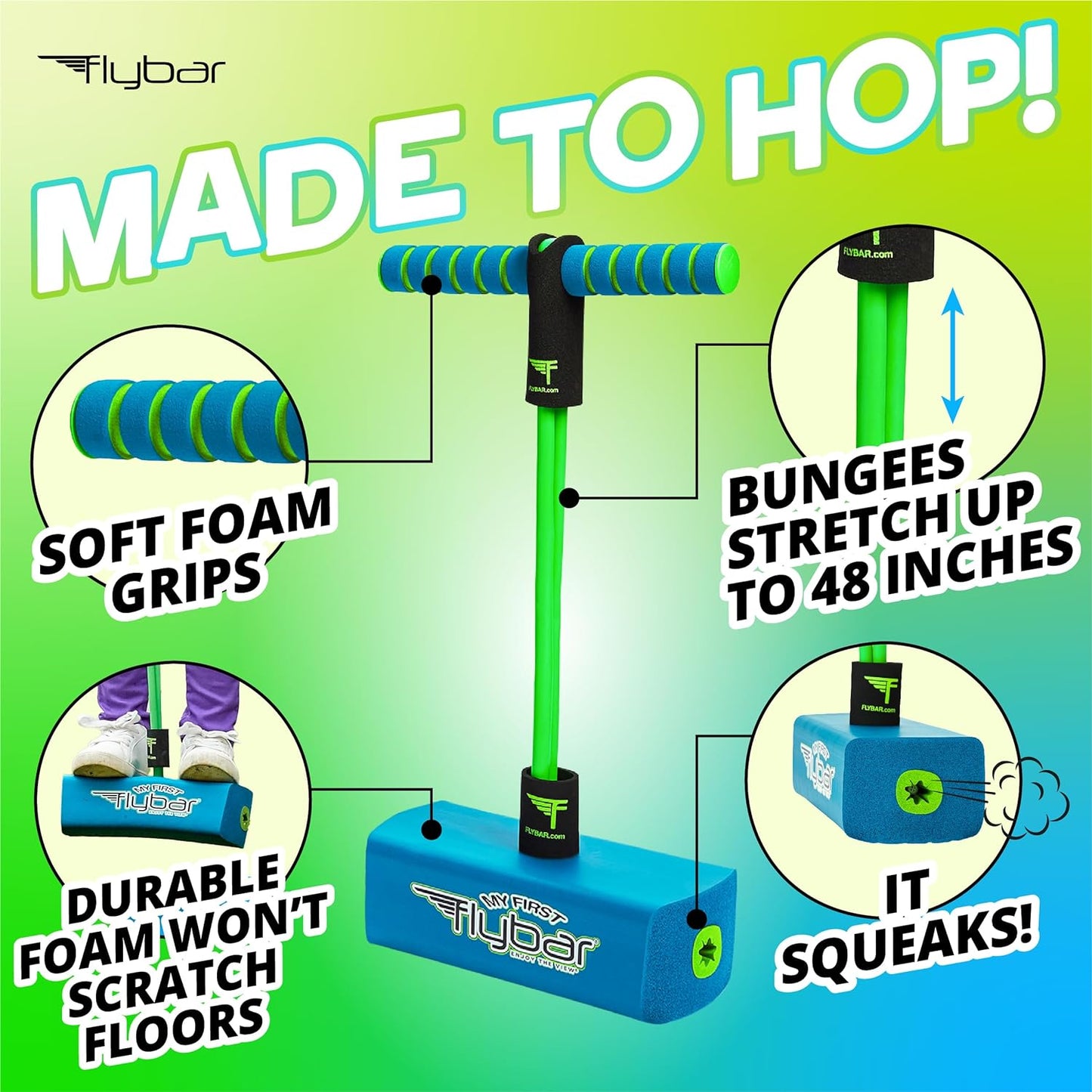 HotFlybar My First Foam Pogo Jumper for Kids Fun and Safe Pogo Stick, Durable Foam and Bungee Jumper for Ages 3 and up Toddler Toys, Supports up to 250lbs (Blue)