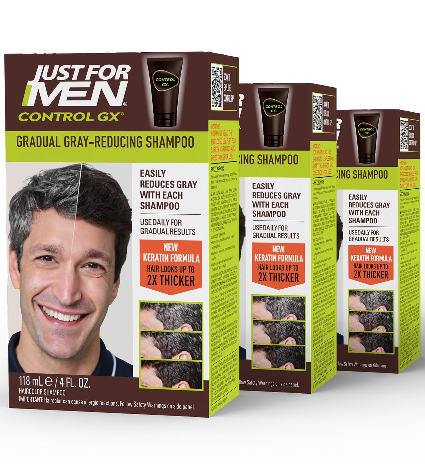 HotJust for Men Control GX Grey Reducing Shampoo, Gradual Hair Color with Keratin for Stronger Thicker and Healthier Looking Hair, 4 Fl Oz - Pack of 1