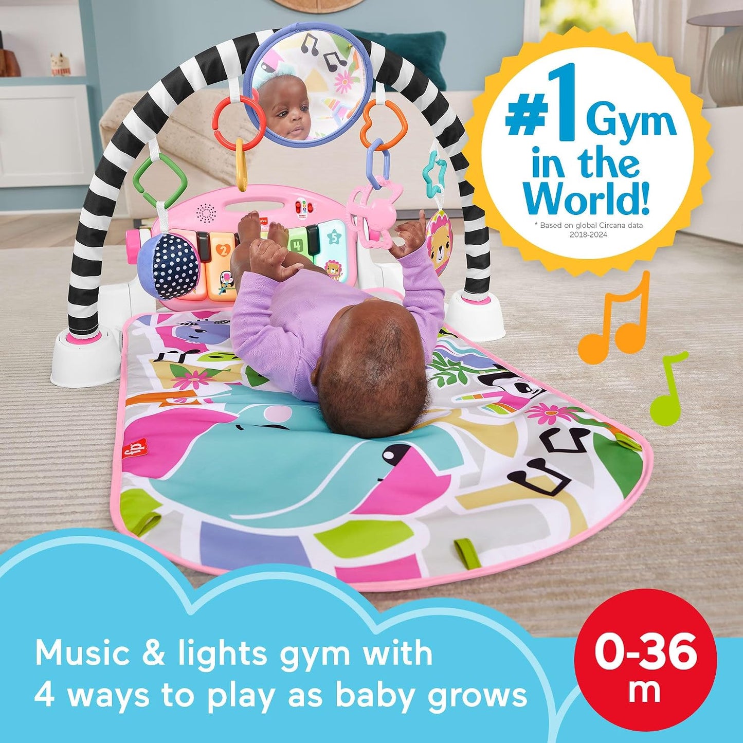 Hot Fisher-Price Baby Playmat Glow and Grow Kick & Play Piano Gym, Pink Musical Learning Toy with Developmental Activities for Newborns 0+ Months