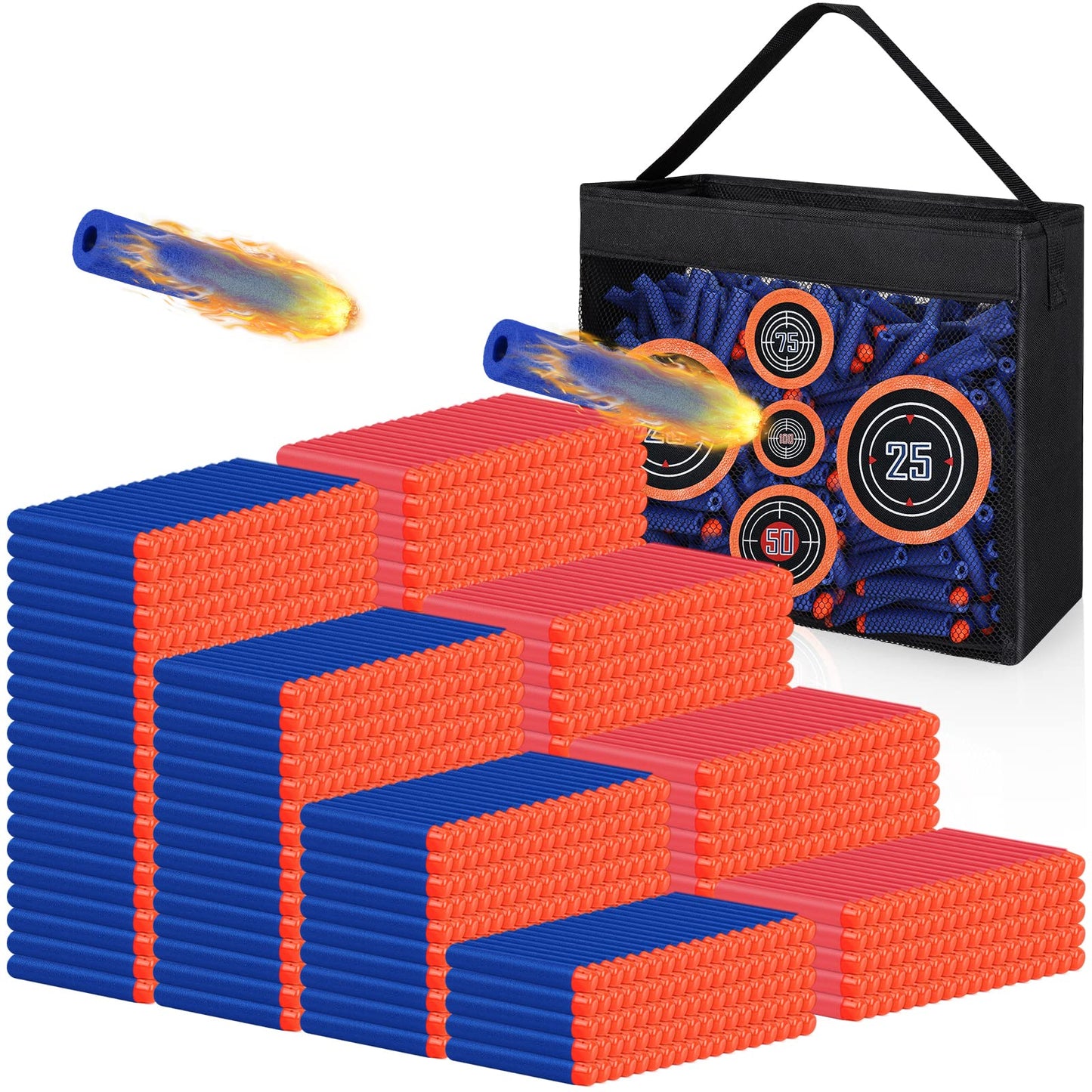HotPokiiulk Refill Darts Bullets Compatible with Nerf Guns N-Strike Elite Series, 300PCS Refill Darts Premium Foam Bullets Pack with Portable Storage Bucket