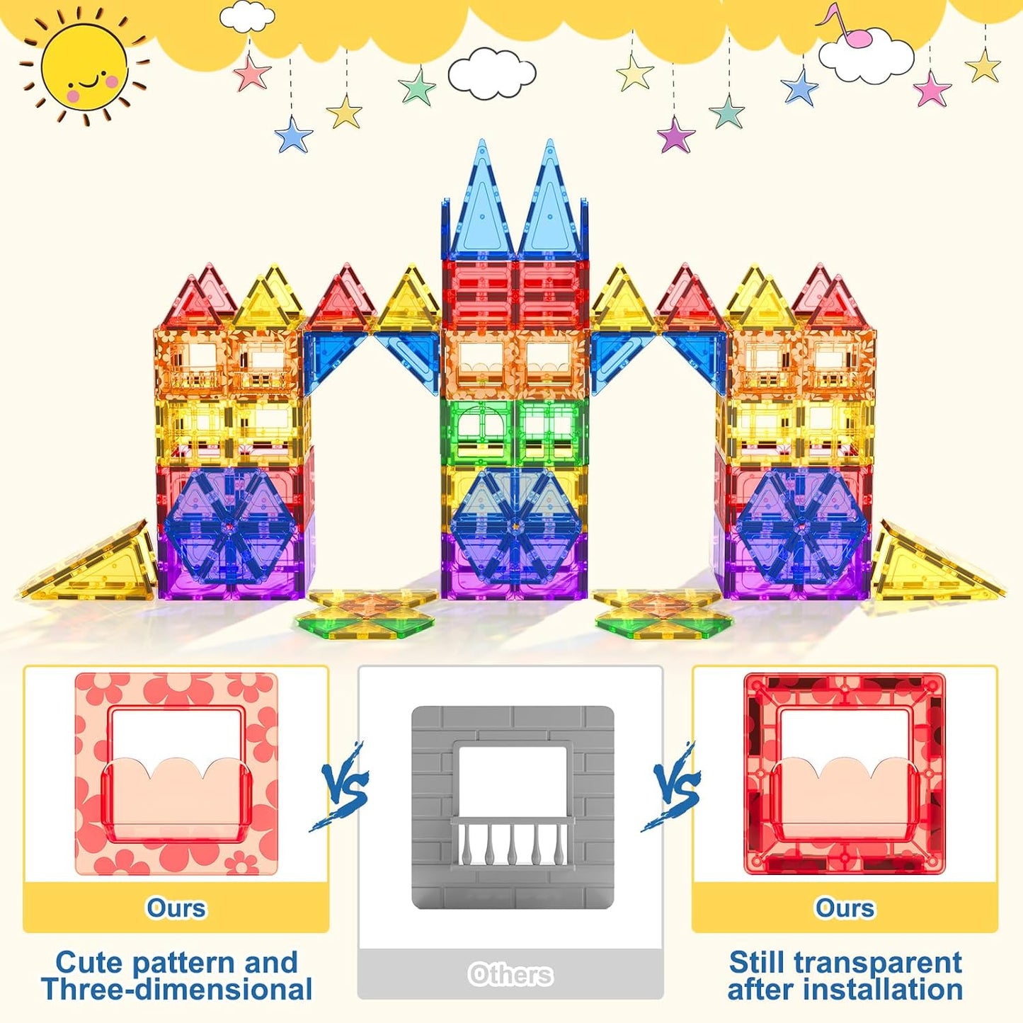 Hot Coodoo 60 PCS Magnetic Building Tiles Kids Toys STEM Magnetic Blocks Sensory Toys Kids Games Magnet Building Toy for Boys and Girls Aged 3+, Kid Brain Development Preschool Kindergarten Toddler Toy