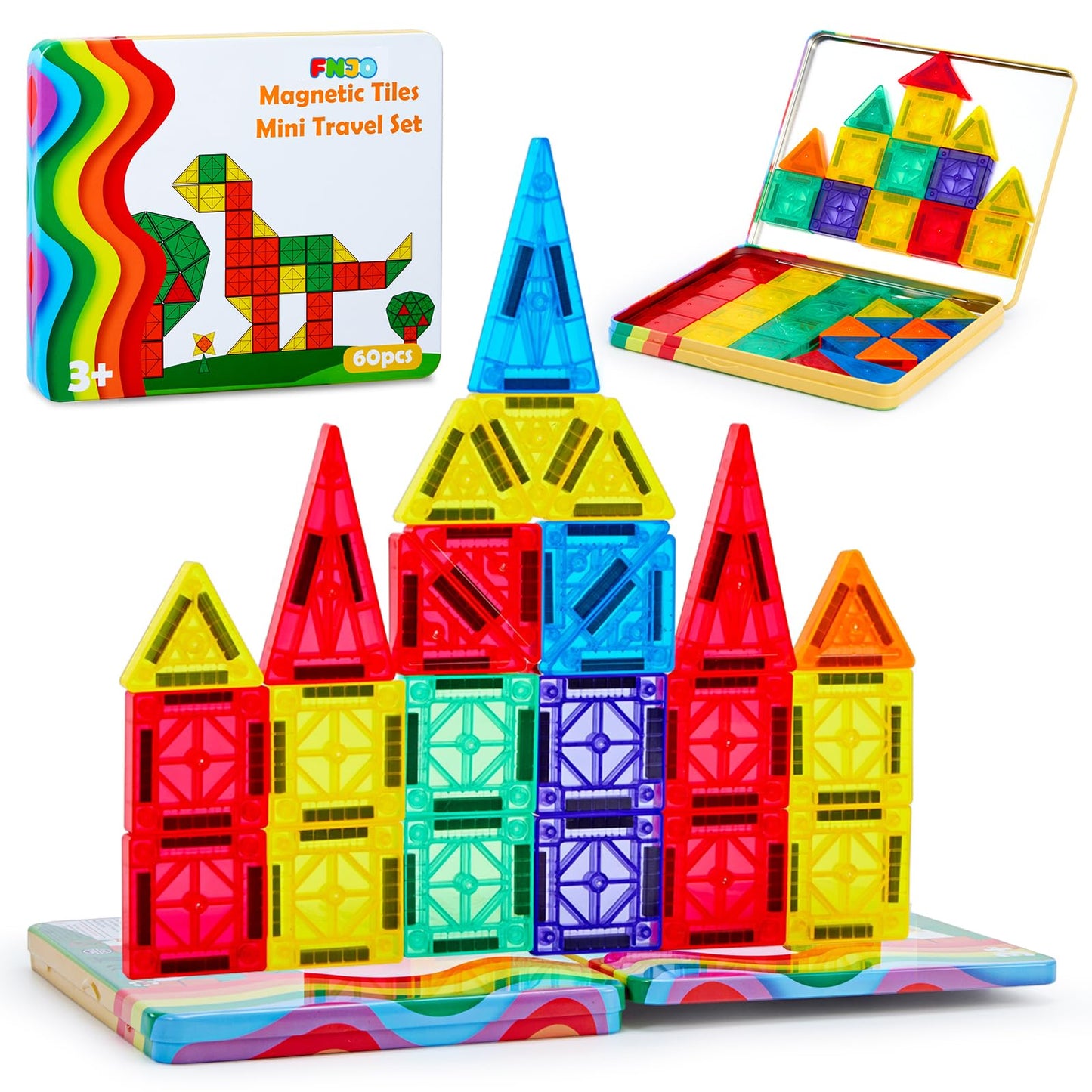 HotFNJO Magnetic Tiles, 110PCS Magnet Building Set, Magnetic Building Blocks, Construction STEM Learning and Playing Toys for Kids, Montessori Toy for Preschool Boys Girls