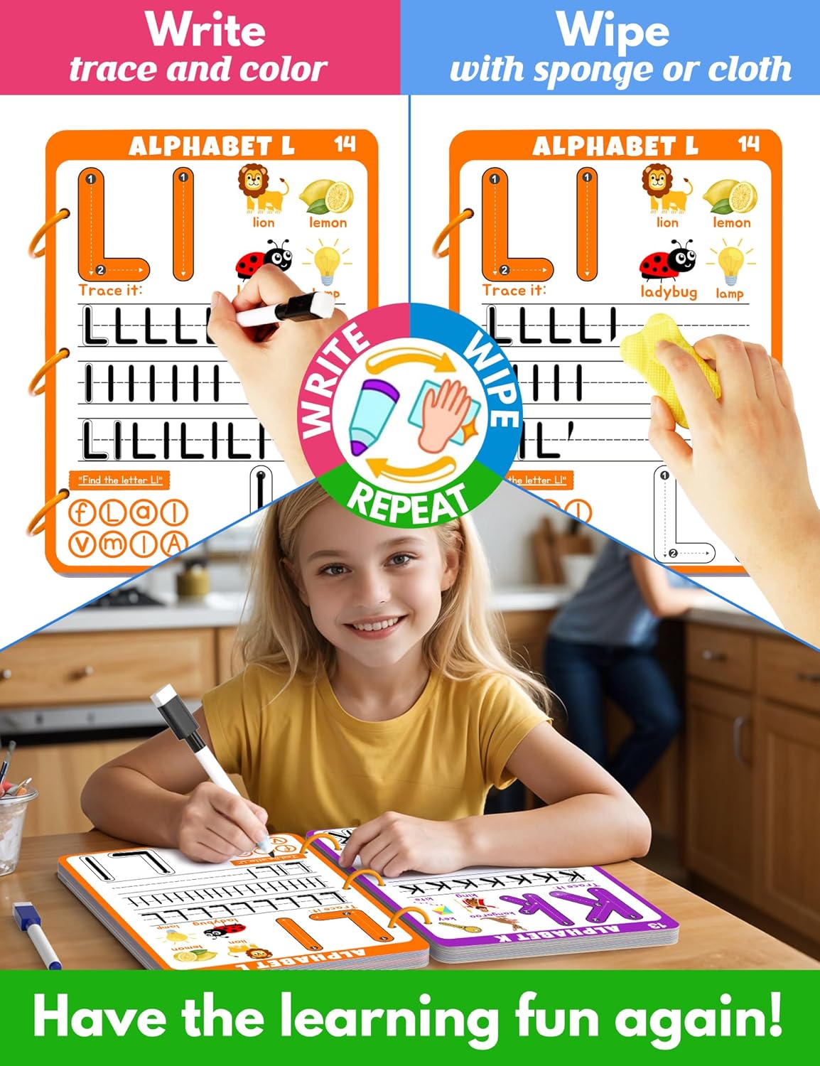 Hot Preschool Learning Activities Educational Workbook, 62 Reusable Pages Pre Kindergarten Workbooks, Number Letter Tracing Books for Kids, Autism Learning Materials, ABC Busy Book for Kids Ages 3-7