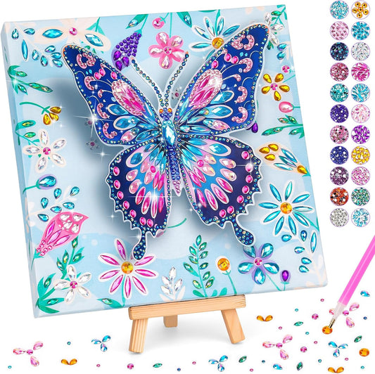 Hot Arts and Crafts for Kids Age 8-12, Diamond Art Kit for Kids, Gifts for 6 7 8 9 10 Year Old Girls, Birthday Presents Toys for Girl Teen, Fun Activities Gem Art Butterfly Kit with Frame for Home Decor