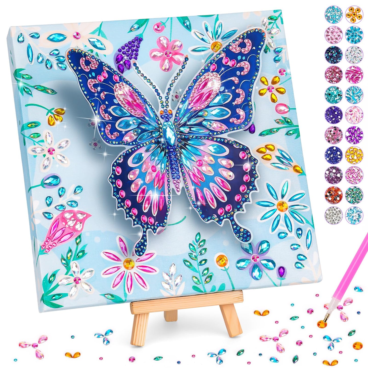 Hot Arts and Crafts for Kids Age 8-12, Diamond Art Kit for Kids, Gifts for 6 7 8 9 10 Year Old Girls, Birthday Presents Toys for Girl Teen, Fun Activities Gem Art Butterfly Kit with Frame for Home Decor