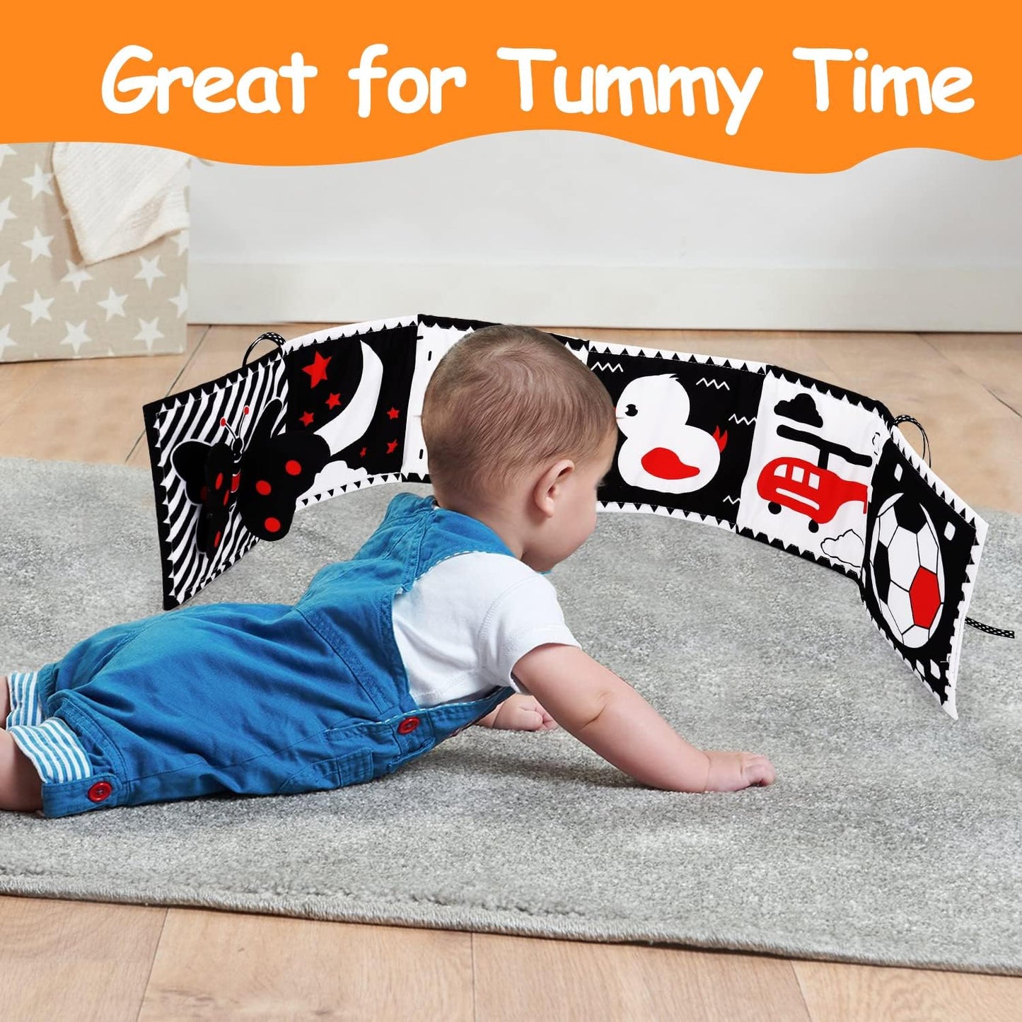 HotBlack and White High Contrast Toys for Baby 0-3 3-6 months Infant Tummy Time Soft Crinkle Book Mirror Sensory Toys 0 2 4 5 6 Month Old Babies Boy Gril Newborn Development Christmas Stocking Stuffer