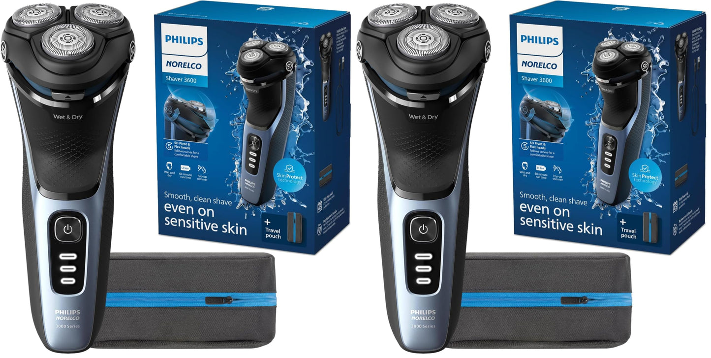 HotPhilips Norelco Shaver 3900 Series, Wet and Dry Electric Shaver, P-Cap, Travel Pouch, Charging Stand, Storm Blue, Model S3341/92