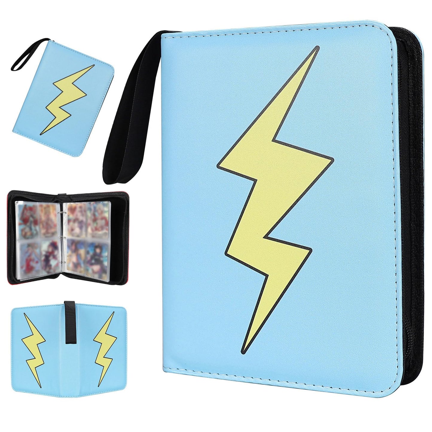 HotCollectible Trading Card Albums,4 Pocket Card Binder, 400 Double Sided Pocket PU Premium Zip Trading Collection Binderwith 50 Removable Sleeves, Card Folder forTCG, Sports Cards (Red &Blue)