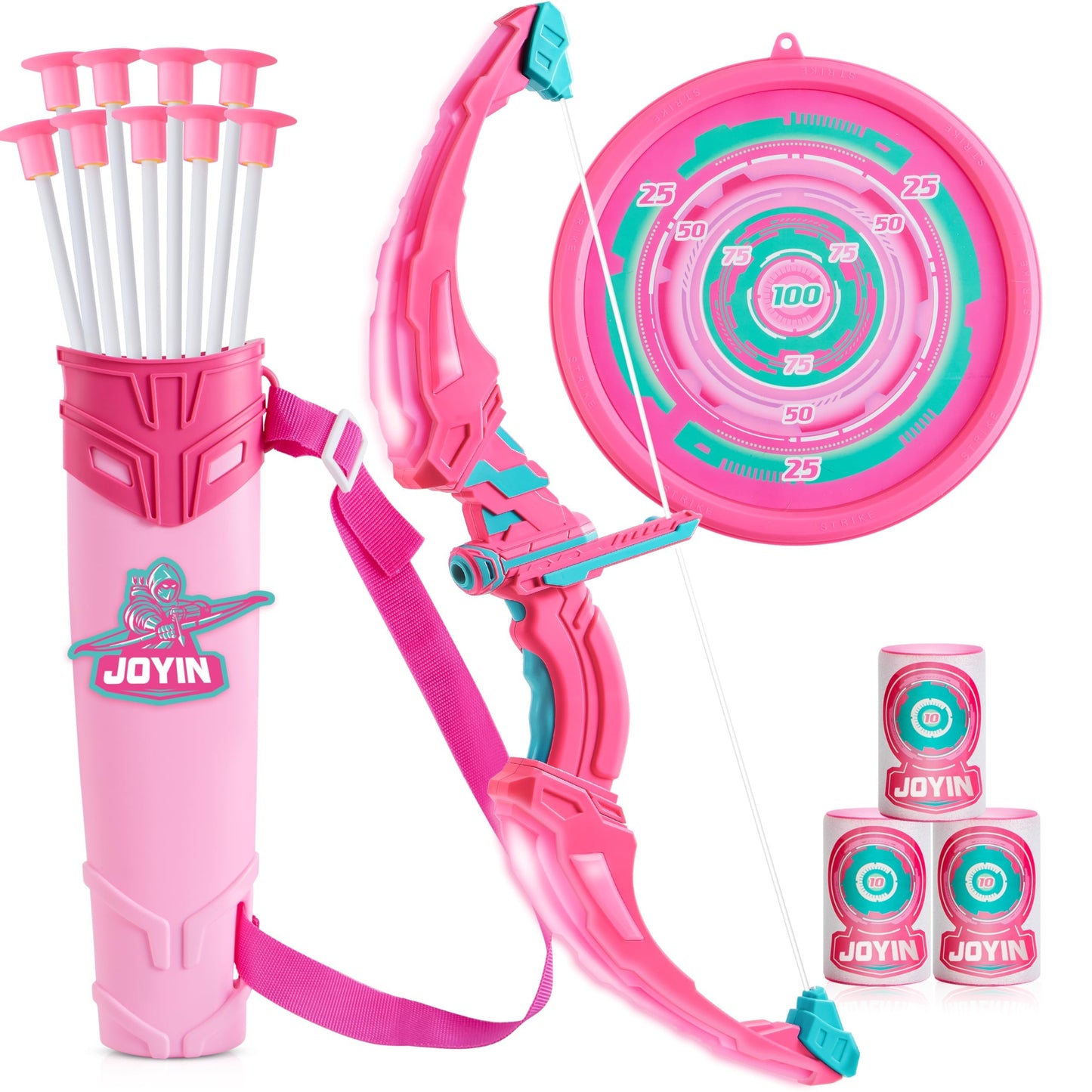 HotJOYIN Kids Bow and Arrow Set, LED Light Up Archery Toy Set with 9 Suction Cup Arrows, Target & Arrow Case, Indoor and Outdoor Hunting Play Gift Toys for Kids, Boys & Girls Ages 6-12