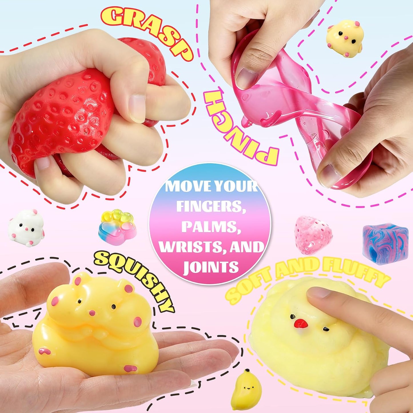 Hot 15Pcs Taba Squishies Kit, Squishies Fidget Toys, Including Strawberry, Cat Paw, Hamster Toy, Stress Relief Toys Party Favors for Kids 4-8 8-12, Sensory Toys Birthday Easter Gifts