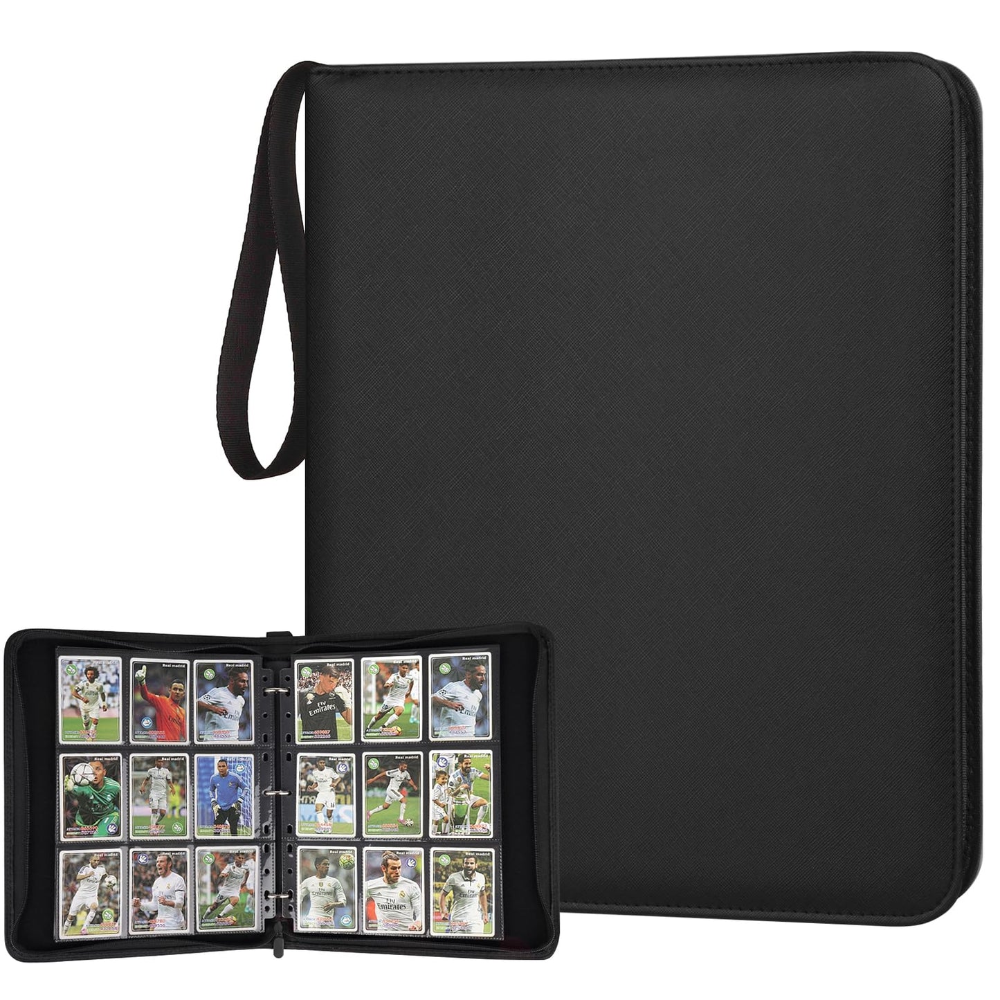 HotGERMUN 9 Pocket Trading Card Binder,720 Cards,40 Top-Loading Pages, Double Sided Pockets PU Cover Zipper Collection Album Folder for Standard MTG, TCG, Sports Cards(Black)