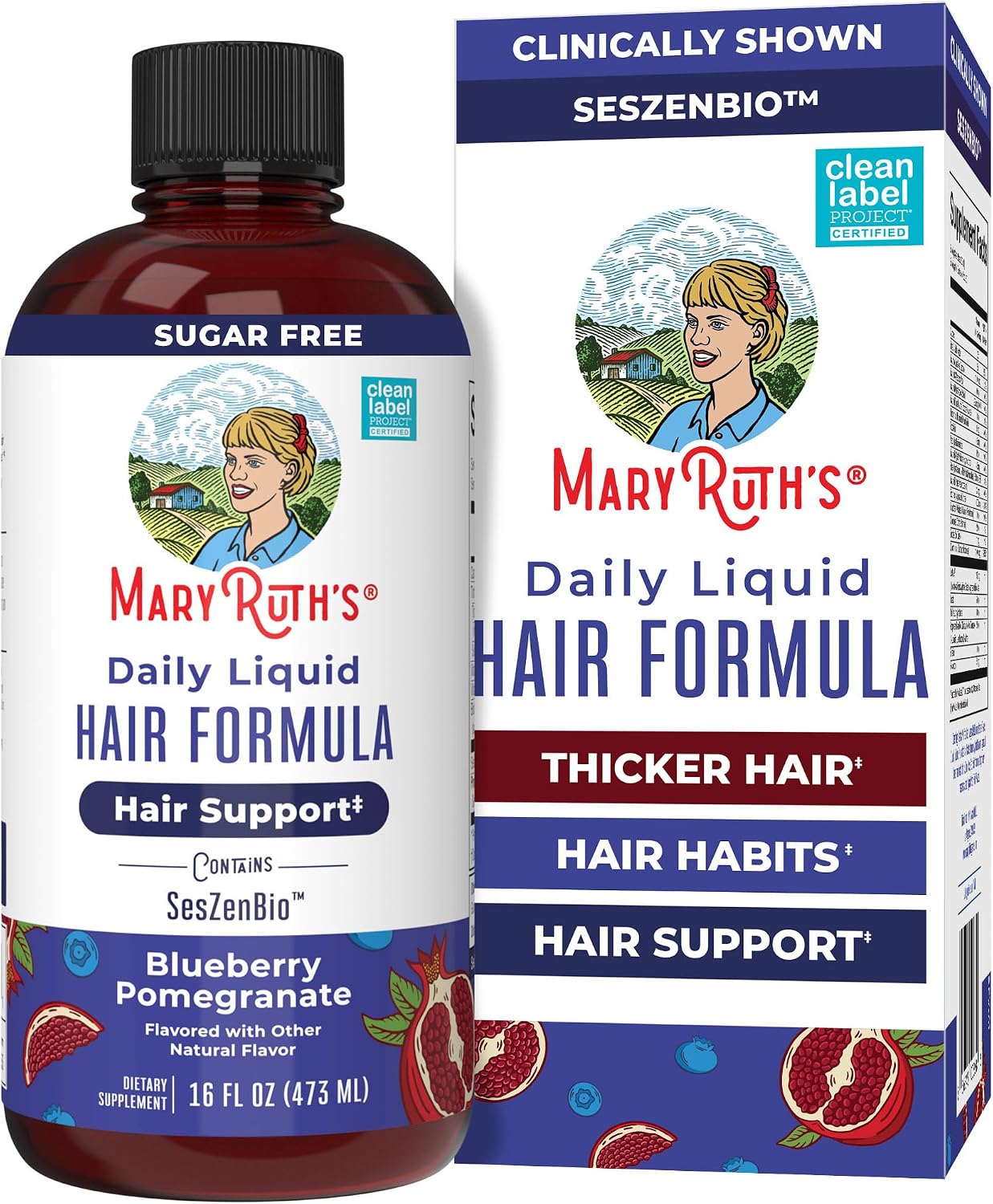 HotMARYRUTH'S Daily Liquid Hair Formula | With 500 mg SesZenBio™ + 2,500 mcg Biotin | Vitamin C | Thicker, Stronger Hair for Women | Hair, Skin, & Nail Health | Collagen Production | 16 Fl Oz