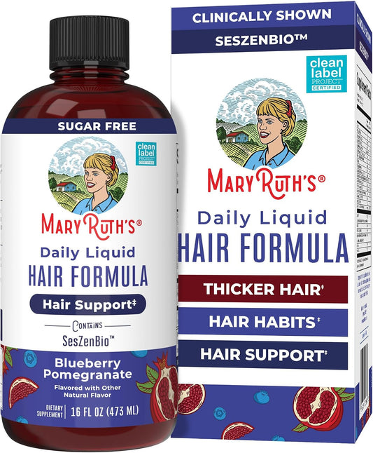 HotMARYRUTH'S Daily Liquid Hair Formula | With 500 mg SesZenBio™ + 2,500 mcg Biotin | Vitamin C | Thicker, Stronger Hair for Women | Hair, Skin, & Nail Health | Collagen Production | 16 Fl Oz