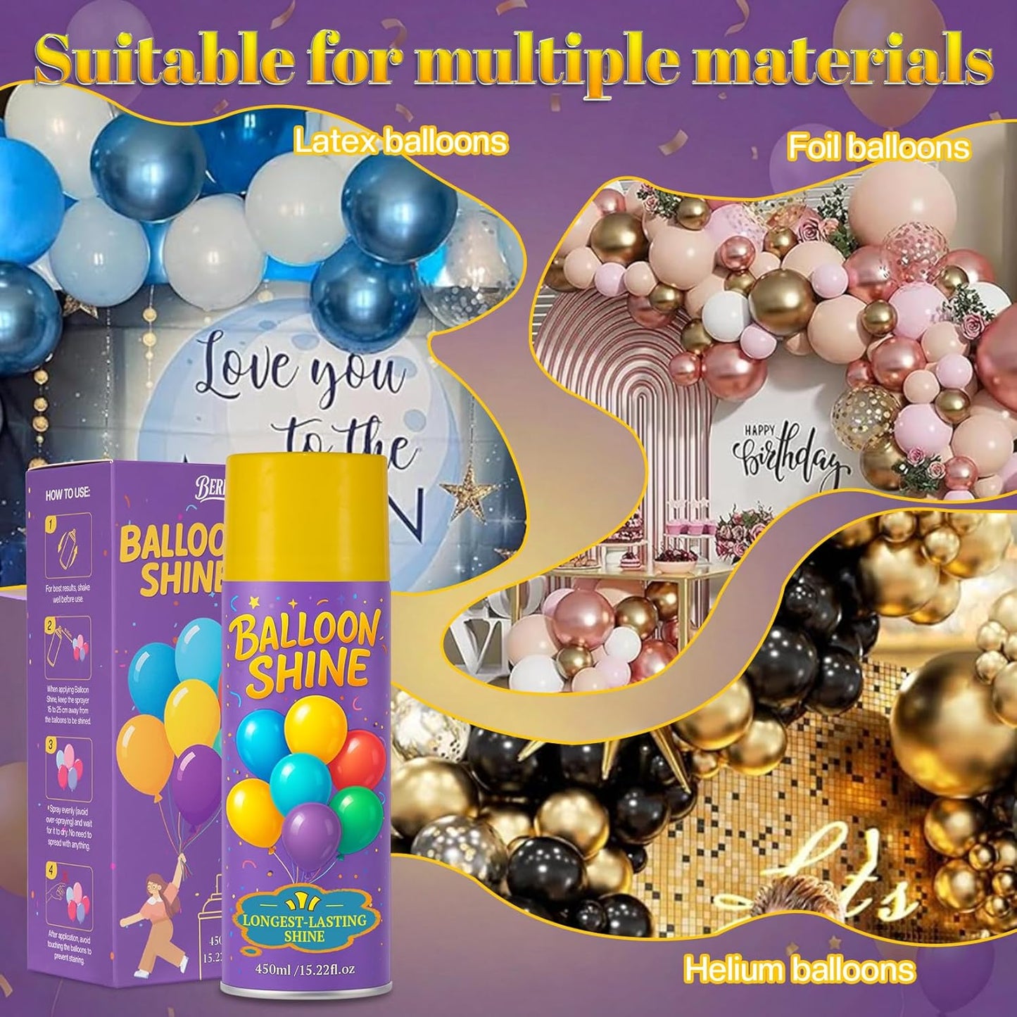 HotBalloon Shine Spray for Party : 15 oz Balloons Spray Silicone for Father's Day Halloween Birthday Decorations - Long Lasting Instant High Shine Waterproof for Outdoor Décor
