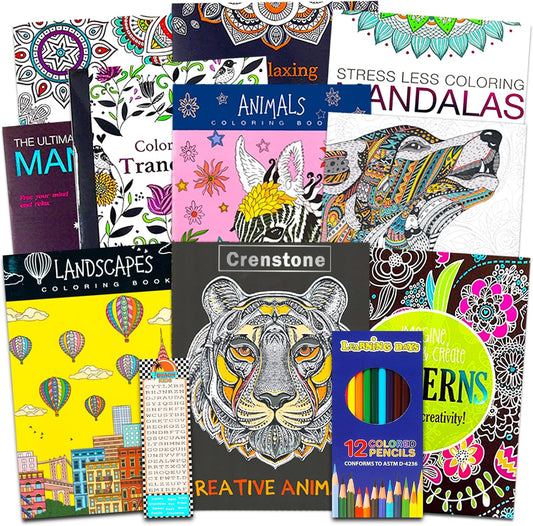 Hot 10 Pack Adult Coloring Book Super Set - Bundle with 10 Adult Coloring Books for Women, Men Featuring Mandalas and More | Advanced Coloring Books Bulk