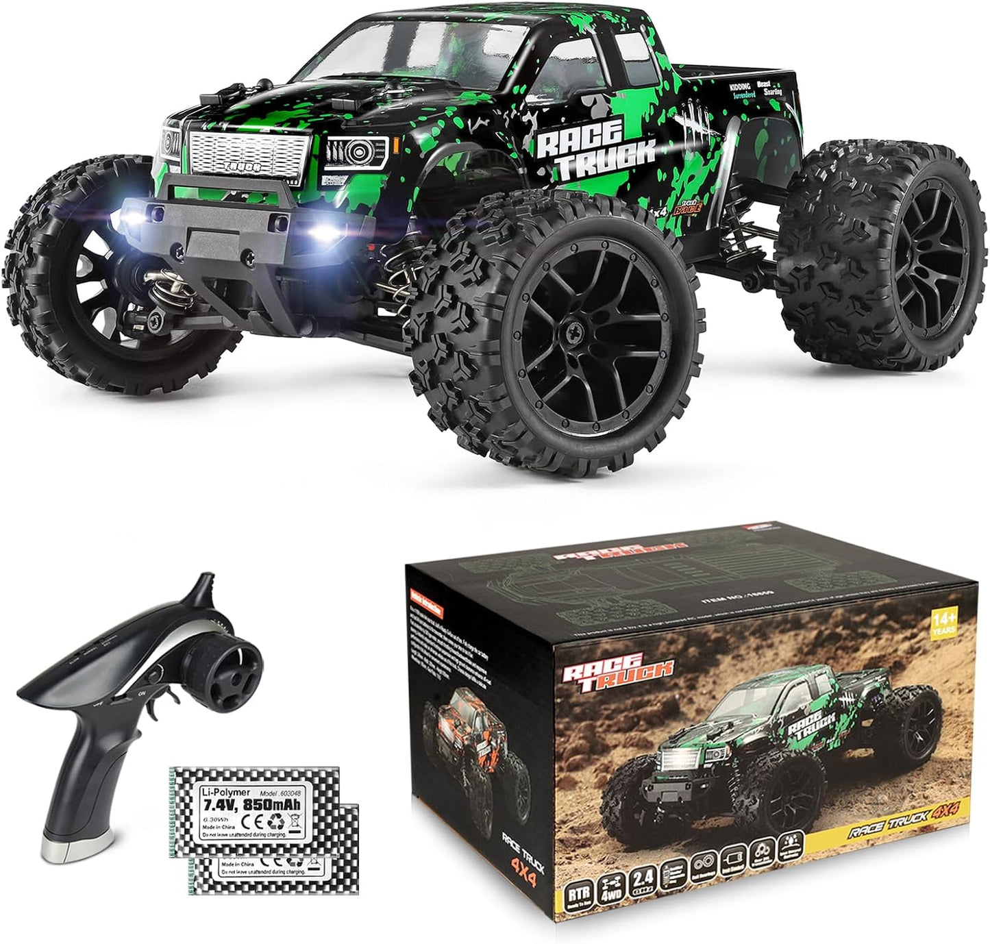 Hot HAIBOXING 1:18 Scale All Terrain RC Car 18859, 36 KPH High Speed 4WD Electric Vehicle with 2.4 GHz Remote Control, 4X4 Waterproof Off-Road Truck with Two Rechargeable Batteries