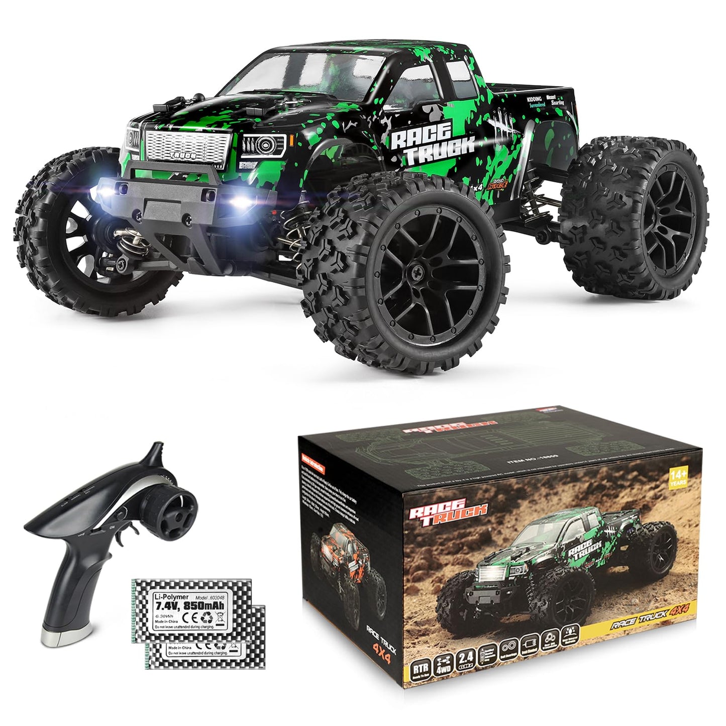 Hot HAIBOXING 1:18 Scale All Terrain RC Car 18859, 36 KPH High Speed 4WD Electric Vehicle with 2.4 GHz Remote Control, 4X4 Waterproof Off-Road Truck with Two Rechargeable Batteries