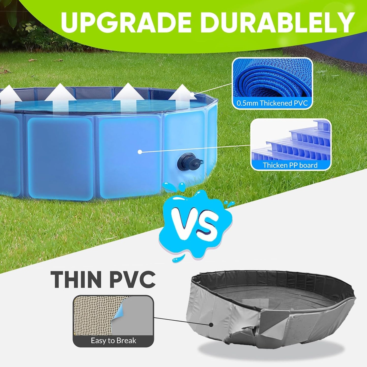HotDog Pool, Foldable Pet Swimming Pool with 6mm High-Strength PP Board, Hard Plastic Collapsible Doggy Pools for Small Dogs Kitty Duck,Non-Slip Doggie Bathtub Quick to Set Up and Drainage Hole(32x8in)