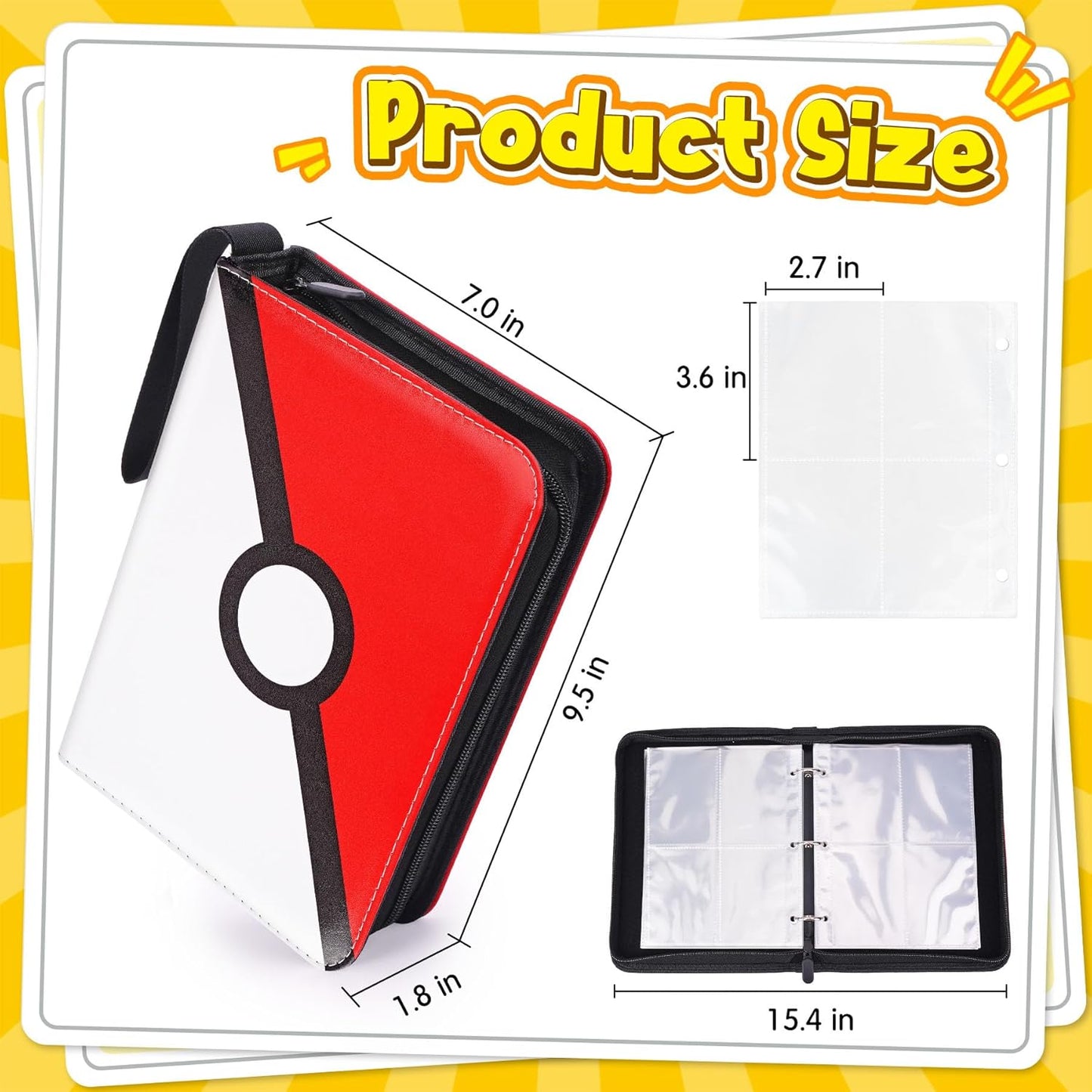 Hot Card Binder – 4 Pocket Zipper Collection Album, Premium PU Holder, Double-Sided Display for 400 Cards, Includes 5 Hard Plastic Sleeves for Game Cards, Sports Cards