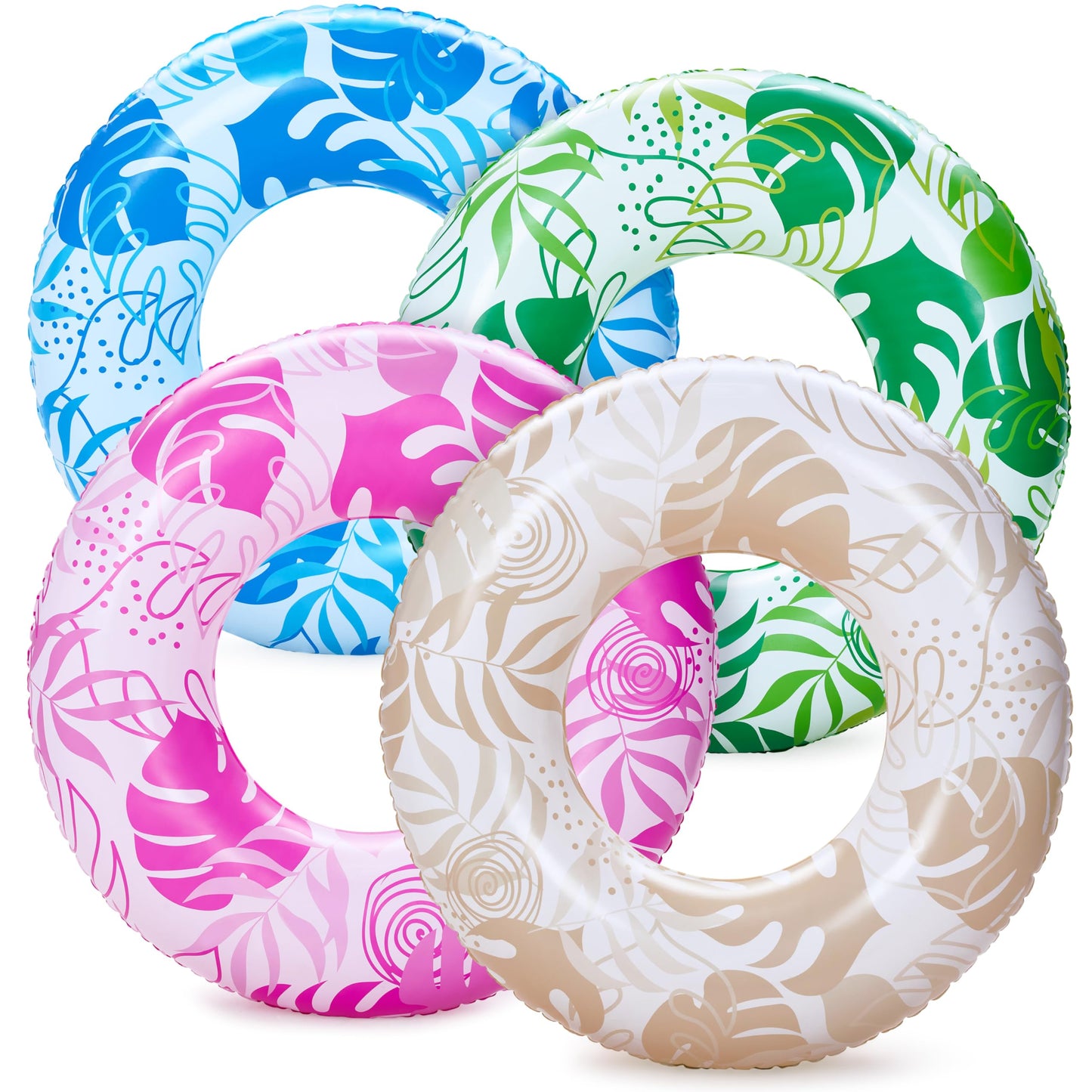 HotSloosh 4 Pack Inflatable Pool Floats, Pool Tube Rings, Swim Tubes, Floaties Toys, Beach Swimming Party Toys for Kids and Adults