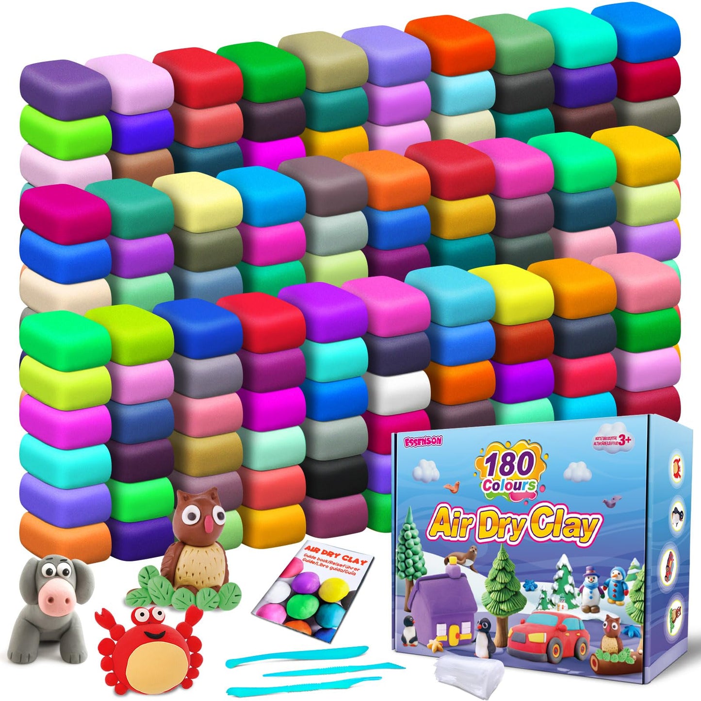 HotESSENSON Air Dry Clay 150 Colors, Modeling Clay for Kids | DIY Molding Magic Clay, Includes Tools, Toys Gifts for Age 3 4 5 6 7 8+ Years Old Boys Girls
