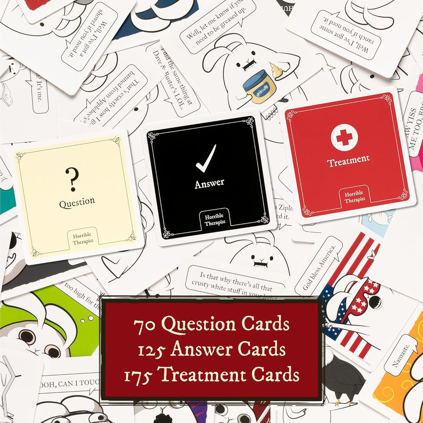 HotHorrible Therapist: Extra Horrible Edition by Exploding Kittens - A Card Game for 3-8 Players, Ages 17+ - Adult Party Game for Family Night | Build wildly inappropriate therapy comics with friends and family in this viral adult-only party game from The