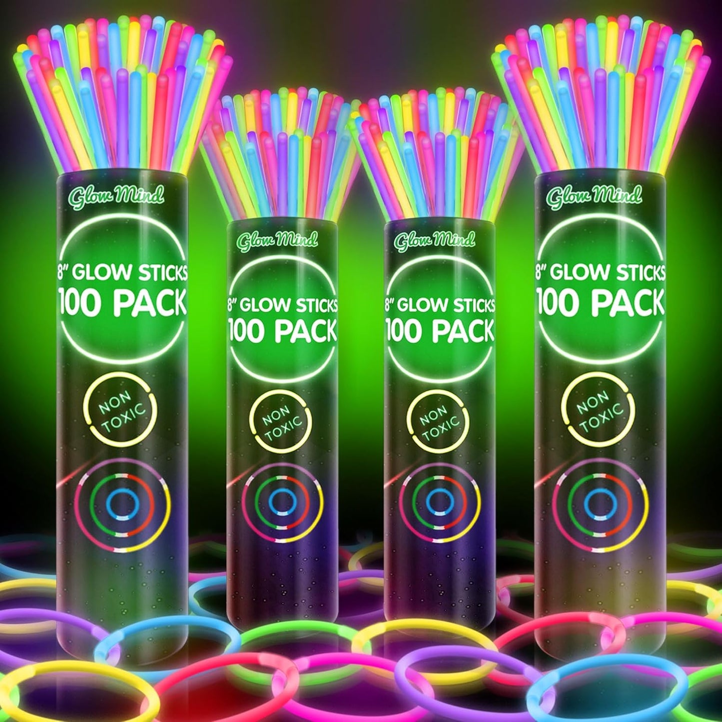 Hot 400 Ultra Bright Glow Sticks Bulk - Halloween Glow in the Dark Party Supplies Pack - 8" Glowsticks Easter Party Favors with Bracelets and Necklaces