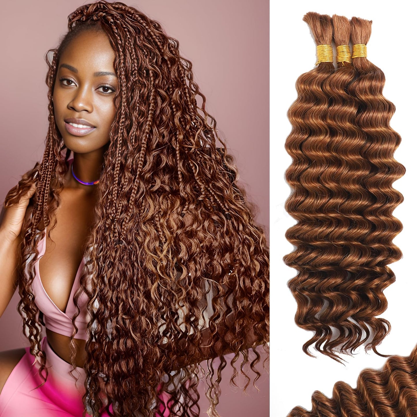 HotMOTFIN Human Braiding Hair for Boho Braids 20 Inch Curly Wave Bulk Bundles | 110g Boho Hair for Braiding, 12A 100% Virgin, Long-lasting, Tangle Free, Deep Wave, Knotless Bohemian Braid, Natural Color